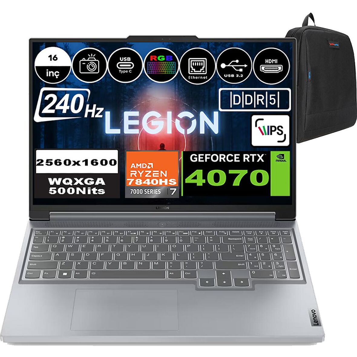 Lenovo Legion Slim 5 16APH8 Amd Ryzen 7 7840HS 32GB 4tb SSD 8gb Rtx 4070 Gddr6 16″ Wqxga Windows 11 Pro Taşınabilir Bilgisayar 82Y90094TXP08 +Zetta Çanta