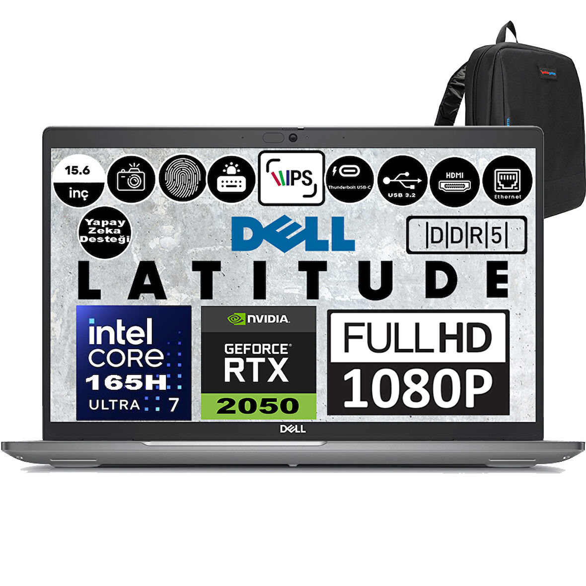 Dell Latitude 5550 Intel Core Ultra 7 165H 32GB Ddr5 4tb SSD Nvidia RTX2050 4gb Ubuntu 15.6" 250NİT Fullhd Taşınabilir Bilgisayar XCTOL555015EMEAF10 + Zetta Çanta