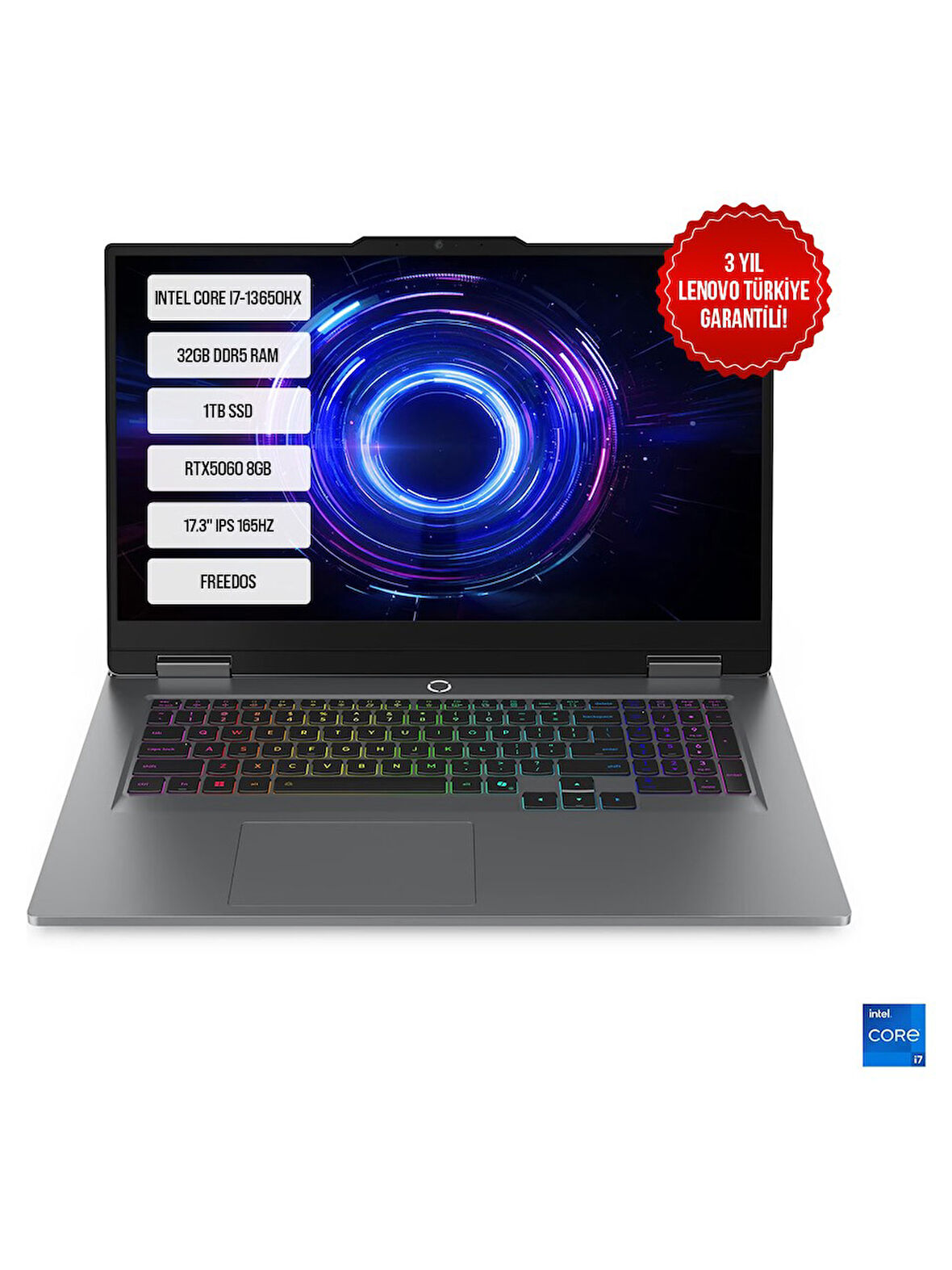 Lenovo LOQ 17IRX10 83JH006DTR-8 i7-13650HX 32GB DDR5 1TB SSD RTX5060 8GB 17.3" IPS 165Hz FreeDos Taşınabilir Bilgisayar