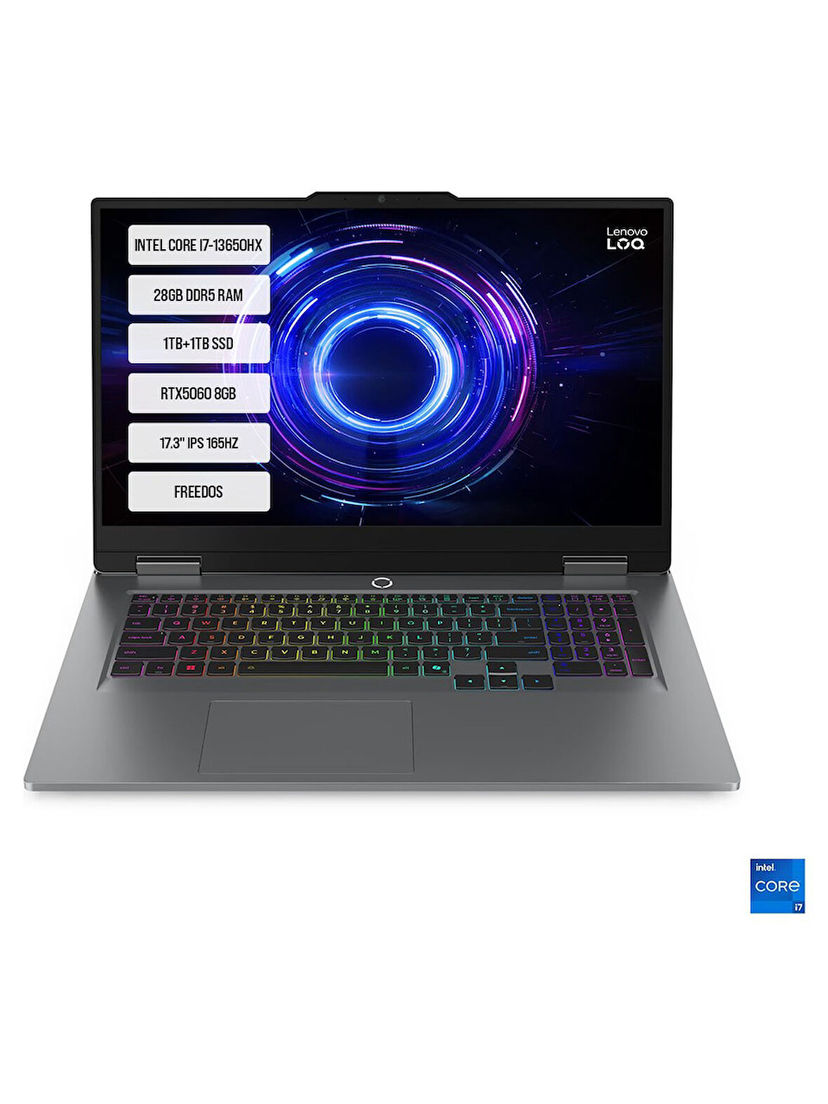 Lenovo LOQ 17IRX10 83JH006DTR-6 i7-13650HX 28GB DDR5 1TB+1TB SSD RTX5060 8GB 17.3" IPS 165Hz FreeDos Taşınabilir Bilgisayar