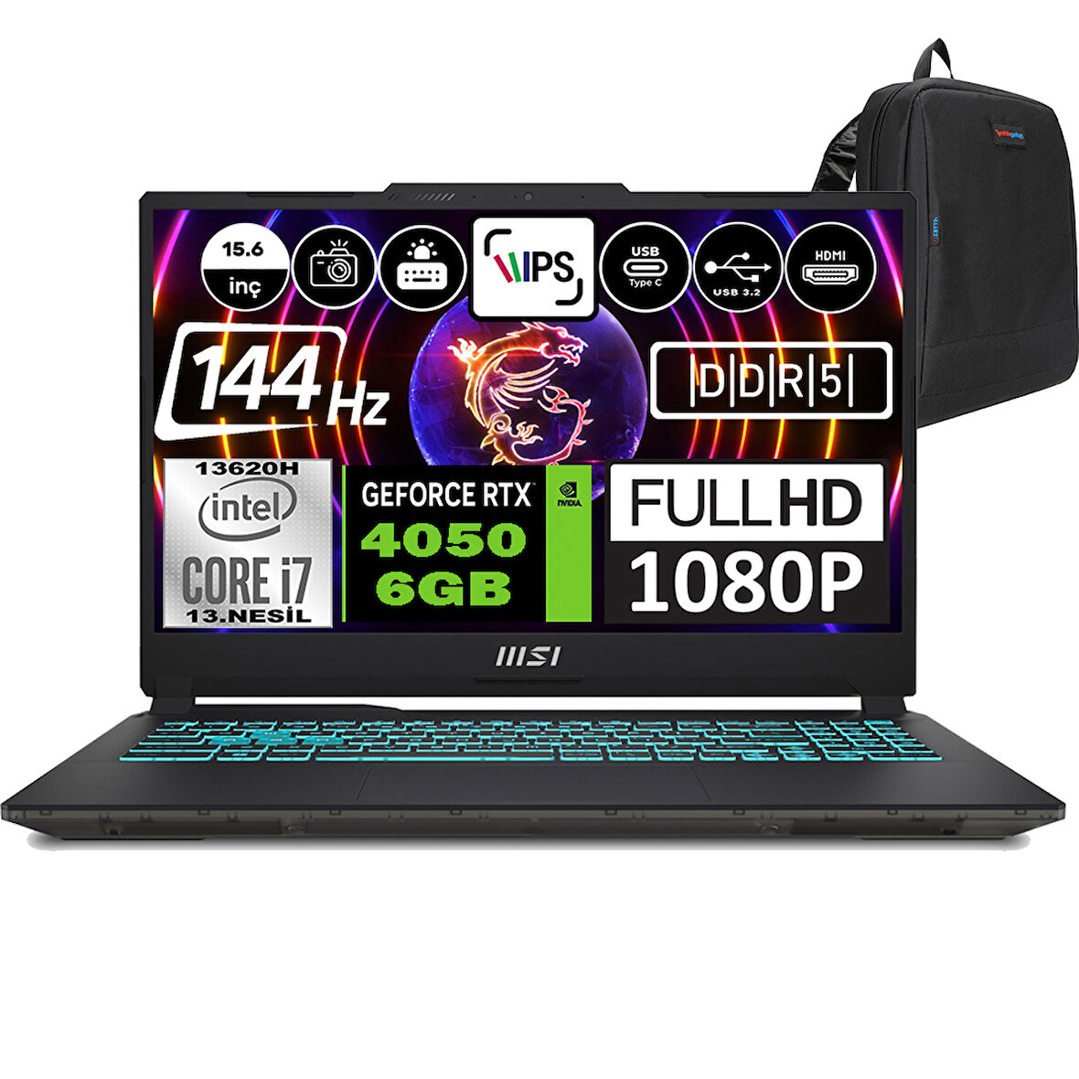 Msı Cyborg 15 Intel Core I7 13620H 16GB 512GB SSD RTX4050 6gb Freedos 15.6" Fhd 144Hz Taşınabilir Bilgisayar A13VE1479XTRWF01 + Zetta Çanta