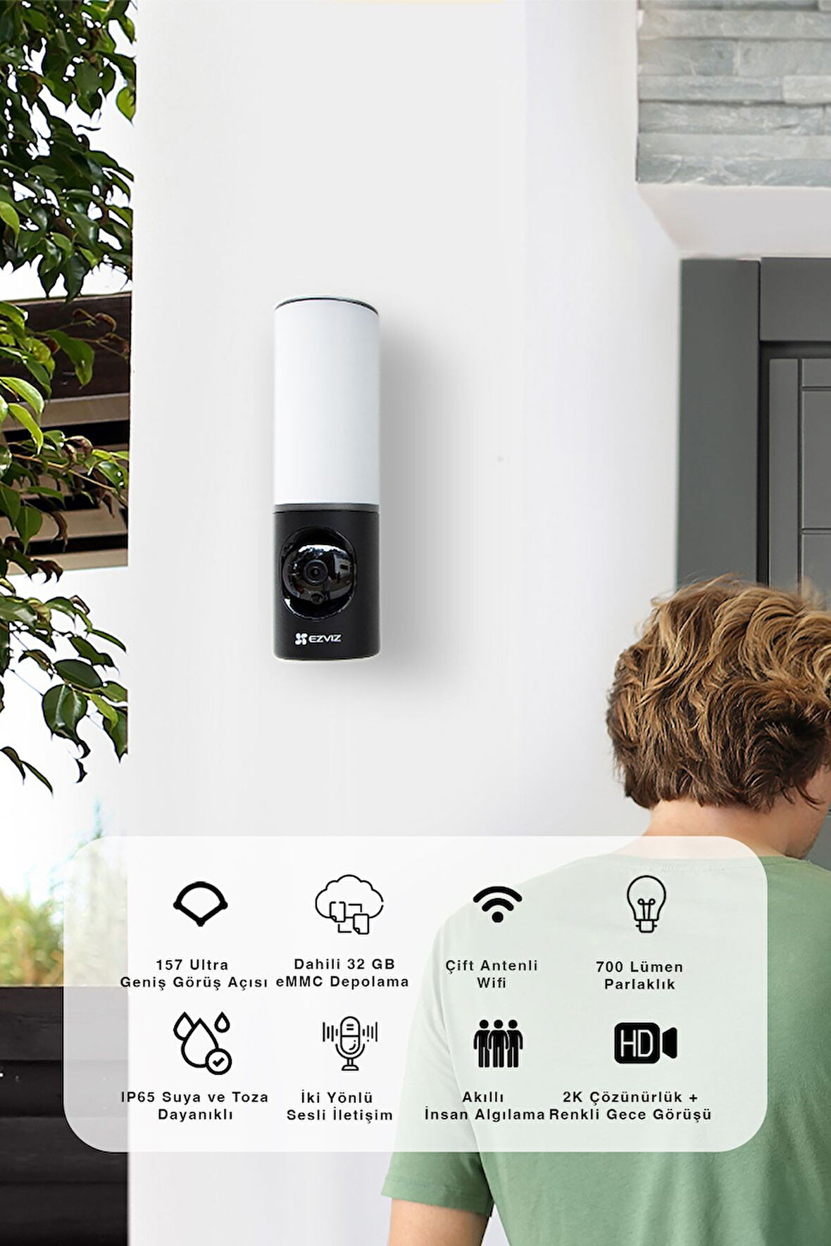 LC3 Duvar Tipi Güvenlik Kamerası – Full HD, LED Işıklı, İki Yönlü Ses | Fynix Teknoloji