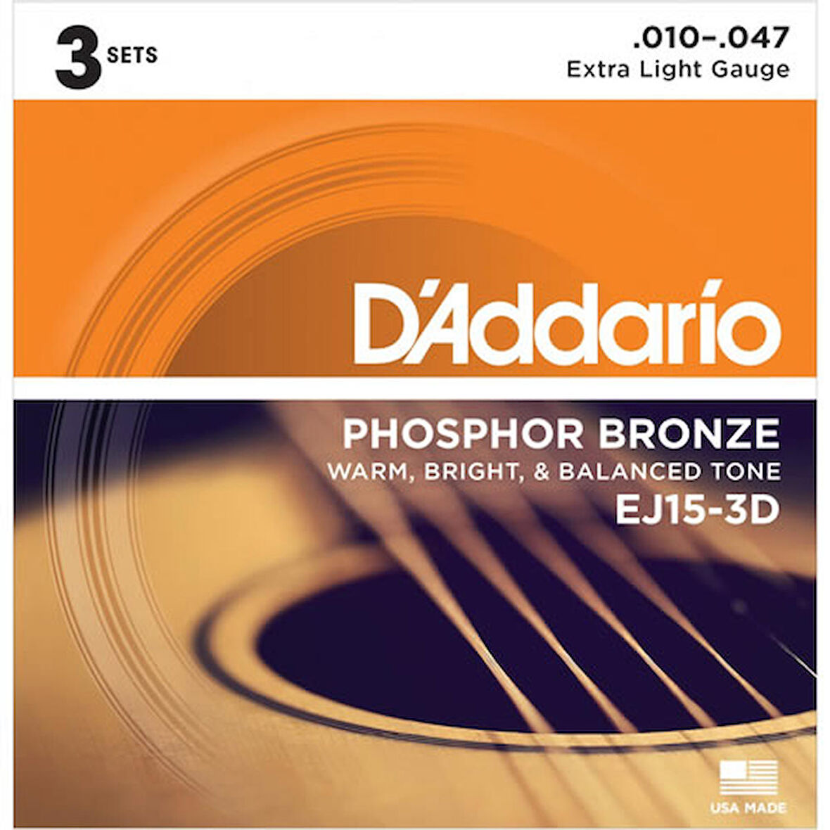 D'Addario EJ15-3D Takım Tel Akustik Gitar Teli 010-047 (3 Set)