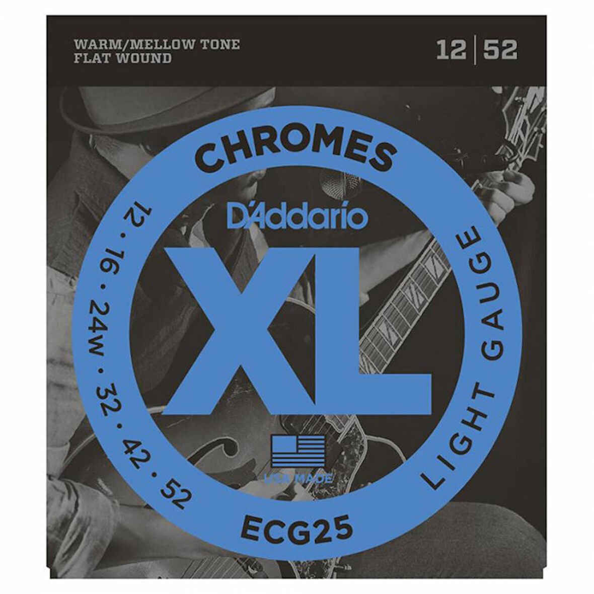 D'Addario ECG25 Chromes Flat Wound, Light, 12-52 Takım Tel Elektro gitar teli 012-052