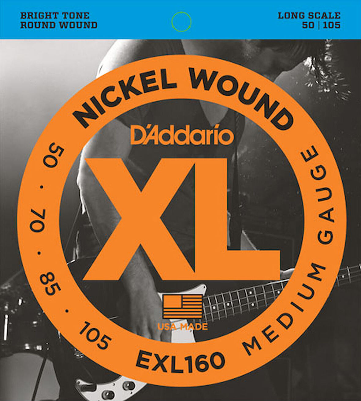 D'Addario EXL160 Nickel Wound Bass, Medium, 50-105, Long Scale Takım Tel Bas Gitar Teli 050-105