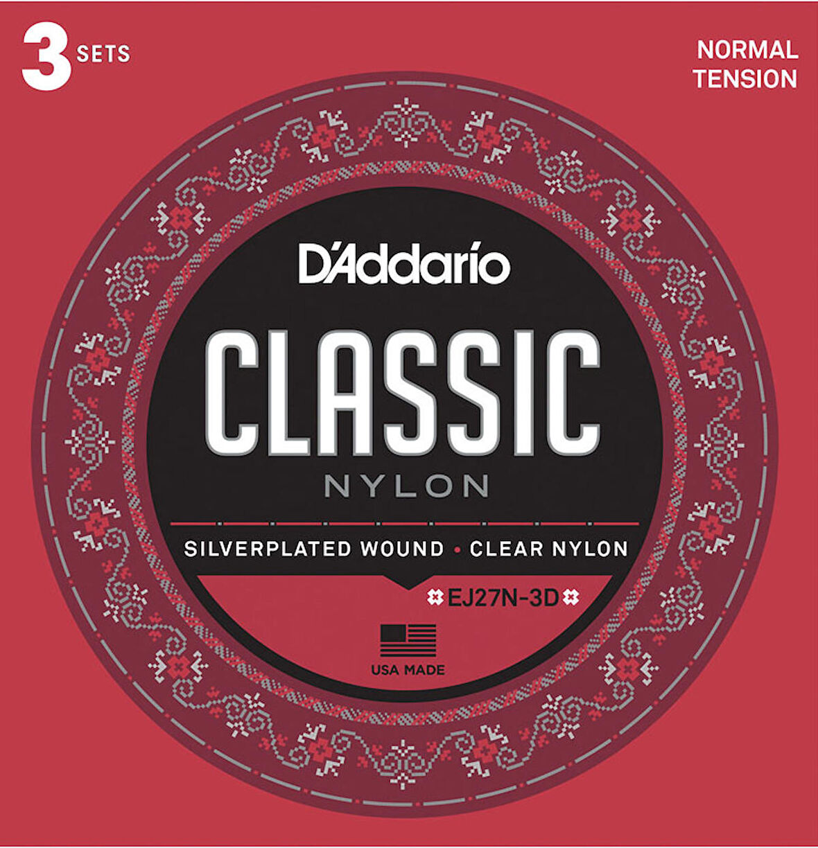 D'Addario EJ27N-3D Student Nylon, Normal Tension 3 Paket Takım Tel Klasik Gitar Teli