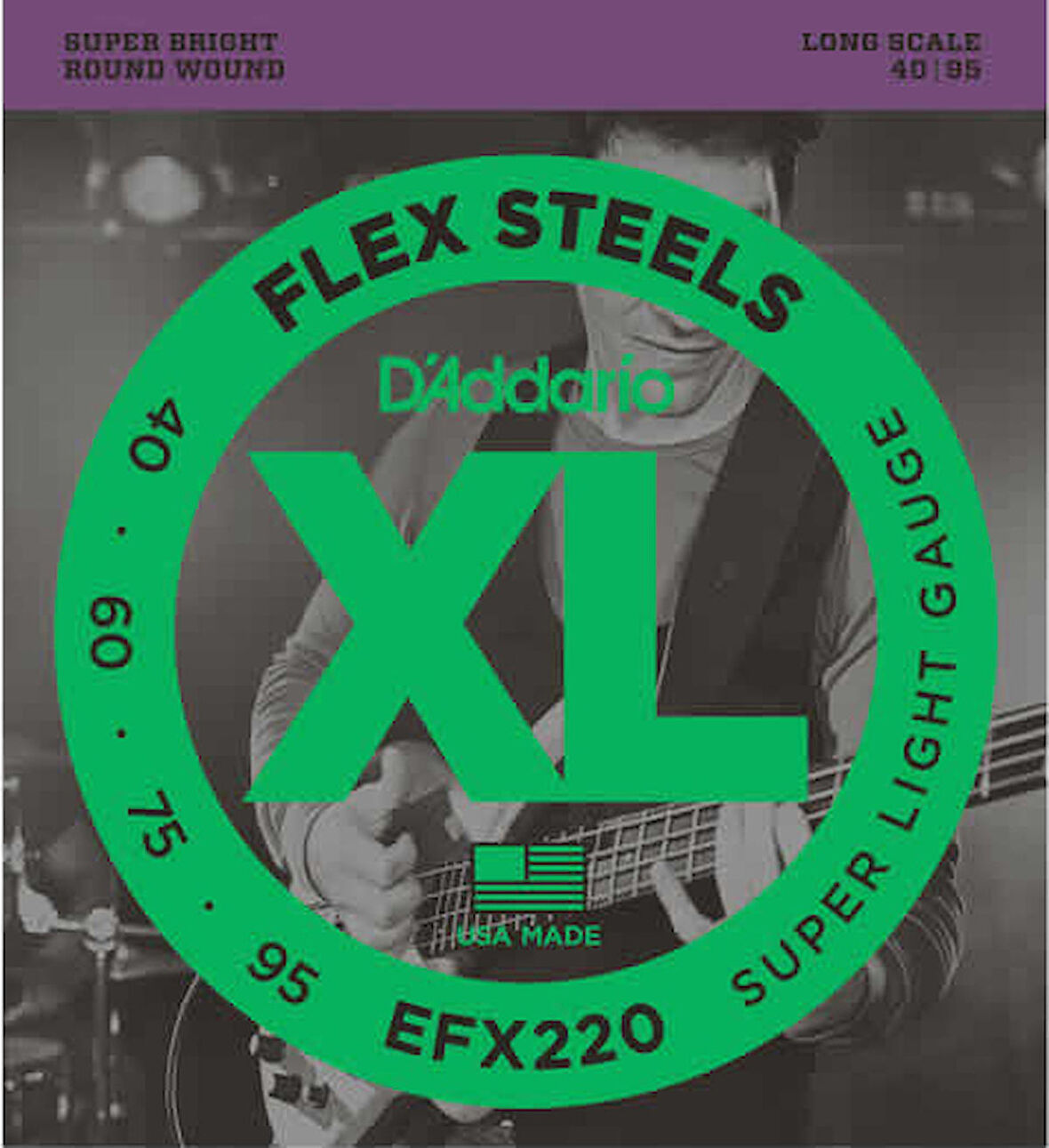 D'Addario EFX220 FlexSteels Bass, Super Light, 40-95, Long Scale Takım Tel Bas Gitar Teli 040-095