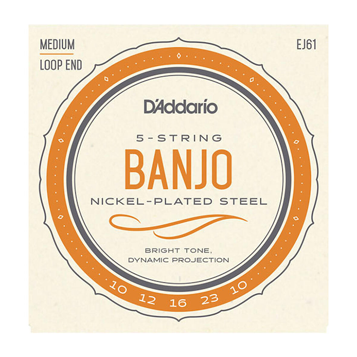 D'Addario EJ61 5-String Banjo, Nickel, Medium, 10-23 Takım Tel Banjo Teli 010-023