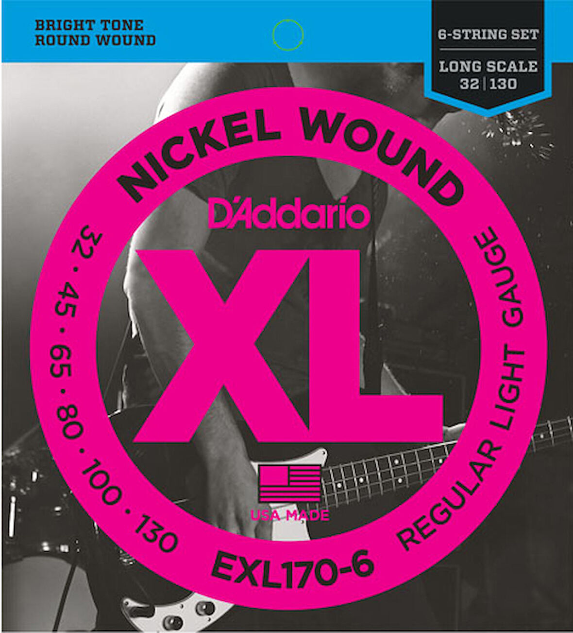 D'Addario EXL170-6 Nickel Wound 6-String Bass, Light, 32-130, Long Scale Takım Tel 6 Telli Bas Gitar Teli 032-130