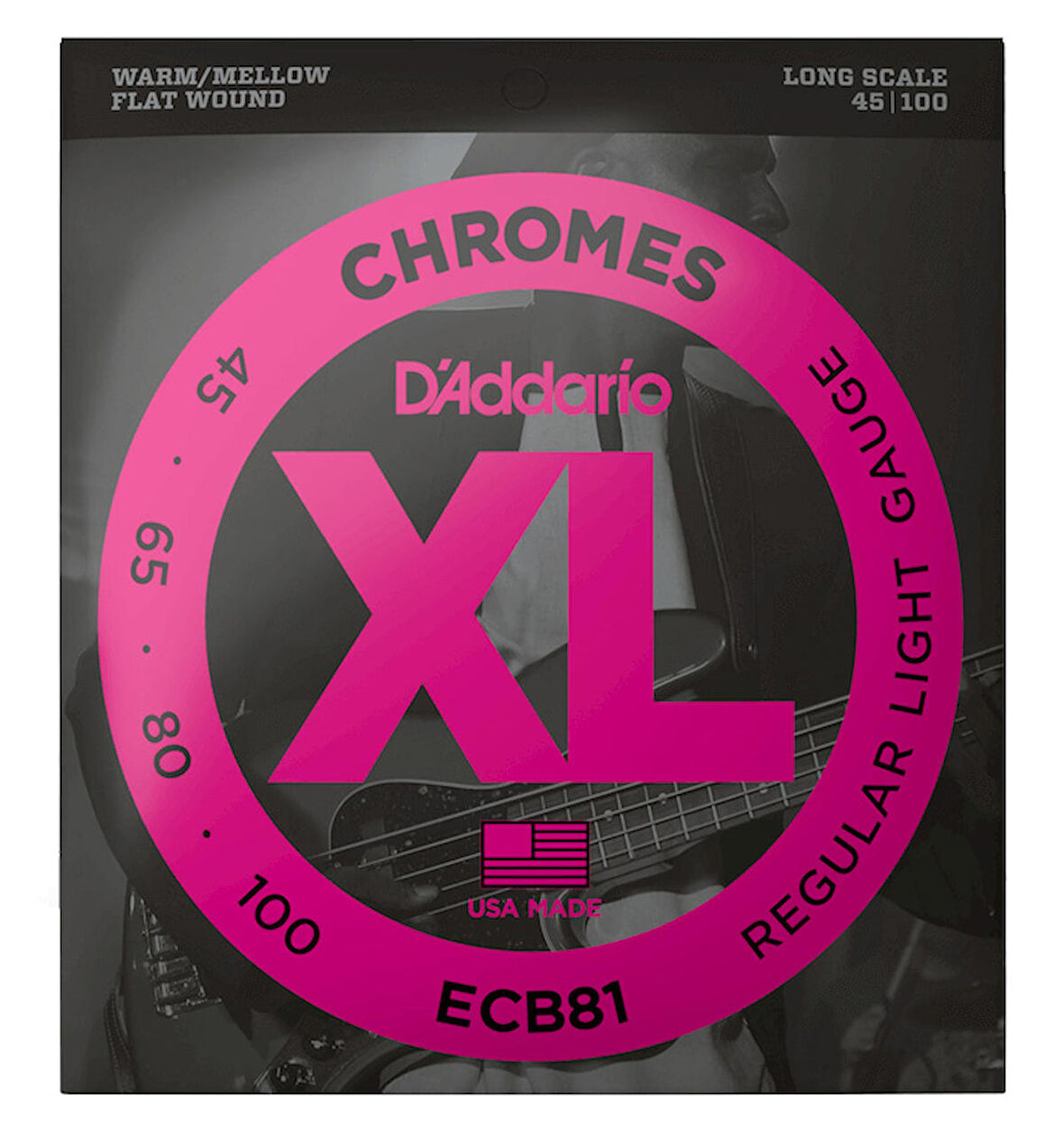 D'Addario ECB81 Chromes Bass, Light, 45-100, Long Scale Takım Tel Bas gitar teli 045-100