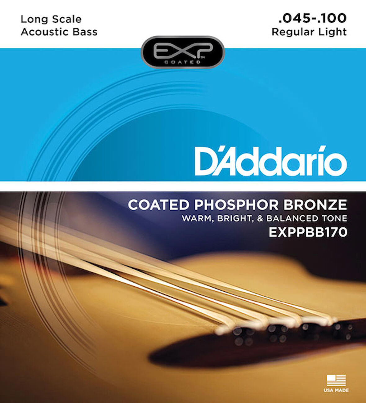 D'Addario EXPPBB170 Coated Phosphor Bronze Acoustic, Long Scale, 45-100 Takım Tel Akustik Bas Gitar Teli 045-100