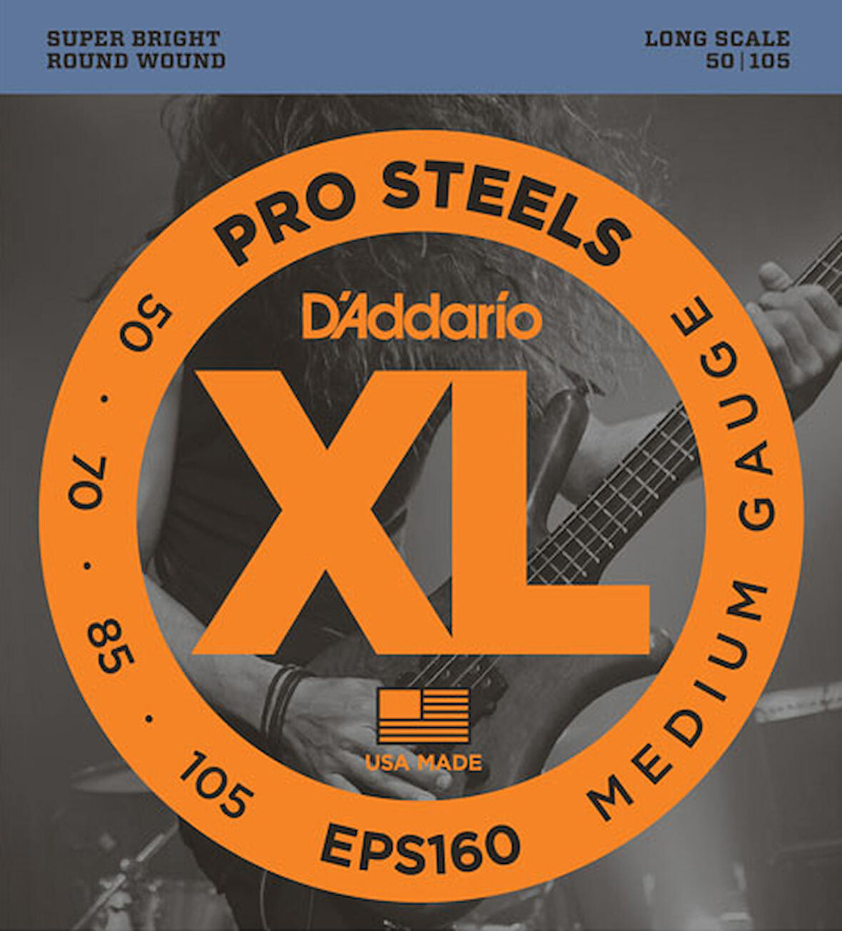 D'Addario EPS160 ProSteels Bass, Medium, 50-105, Long Scale Takım Tel Bas Gitar Teli 050-105