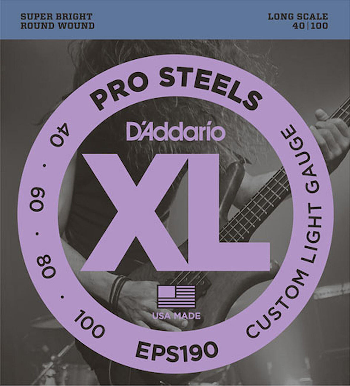 D'Addario EPS190 ProSteels Bass, Custom Light, 40-100, Long Scale 040-100 Takım Tel Bas Gitar Teli