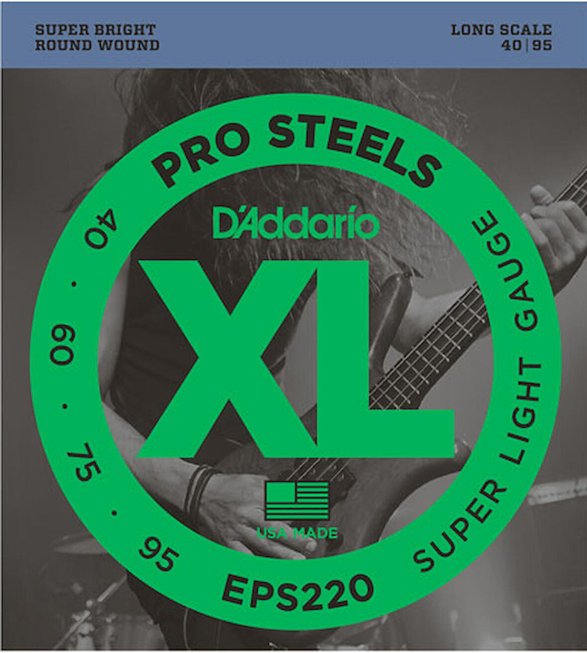 D'Addario EPS220 ProSteels Bass, Super Light, 40-95, Long Scale Takım Tel Bas Gitar Teli 040-095