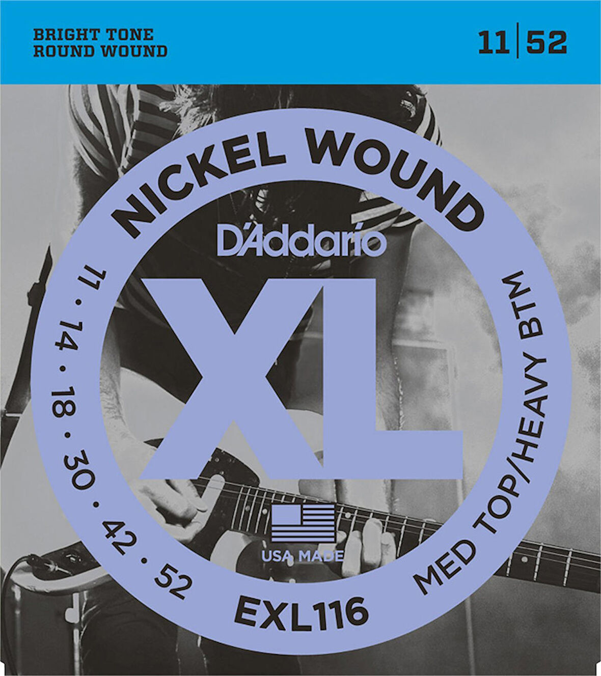 D'Addario EXL116 Nickel Wound, Medium Top/Heavy Bottom, 11-52 Takım Tel Elektro Gitar Teli 011-052