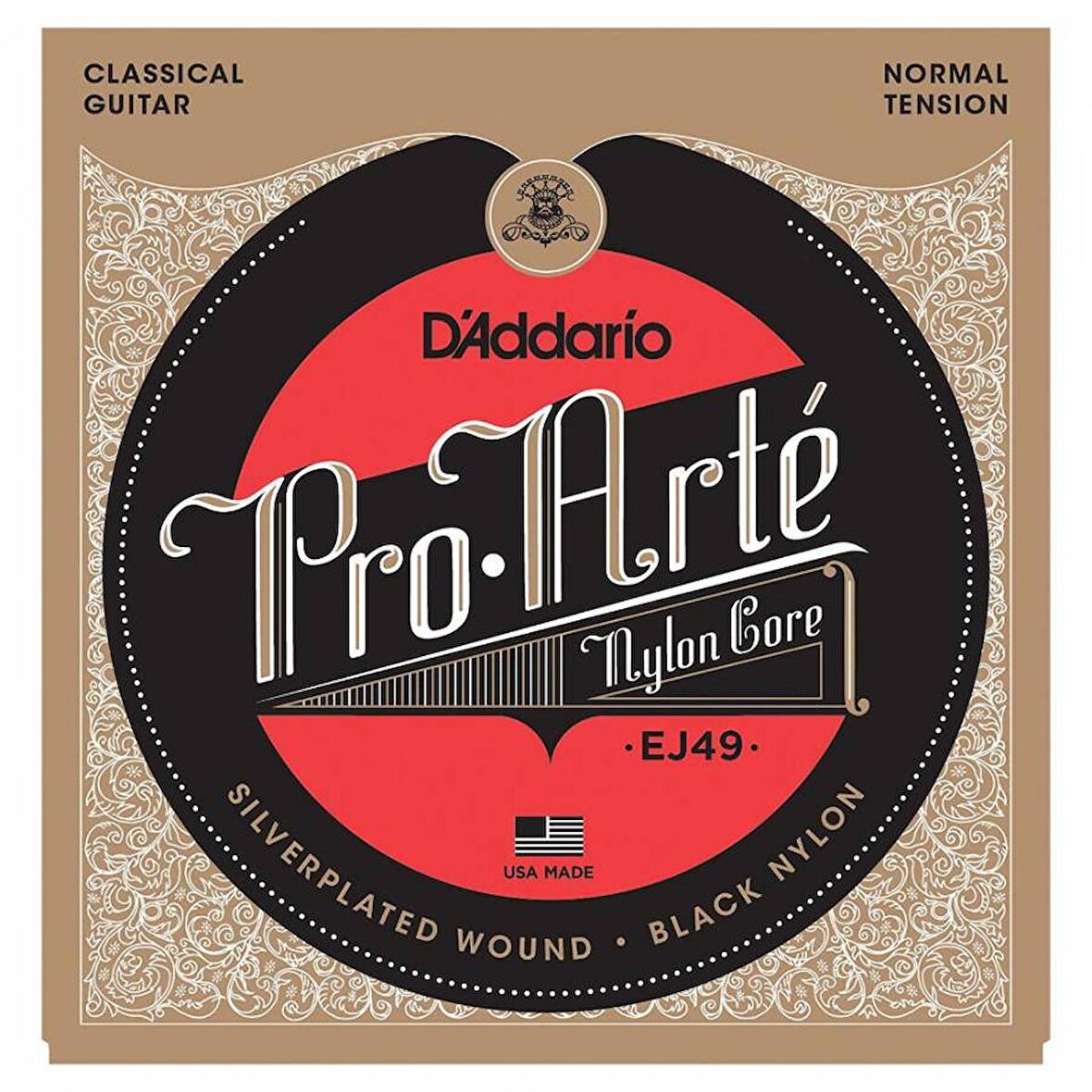 D'Addario EJ49 Pro-Arté Black Nylon, Normal Tension Takım Tel Klasik Gitar Teli
