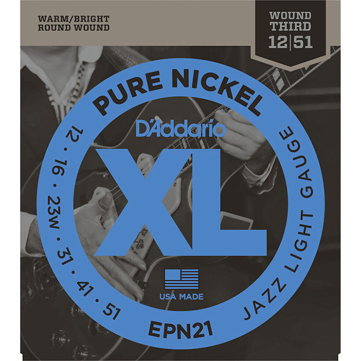DAddario EPN21 Pure Nickel, Jazz Light Takım Tel Elektro Gitar Teli 012