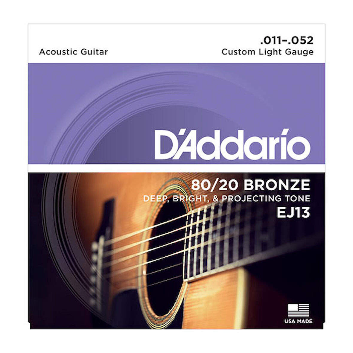 D'Addario EJ13 80/20 Bronze Acoustic Guitar Strings, Custom Light, 11-52 Takım Tel Akustik Gitar Teli 011-052