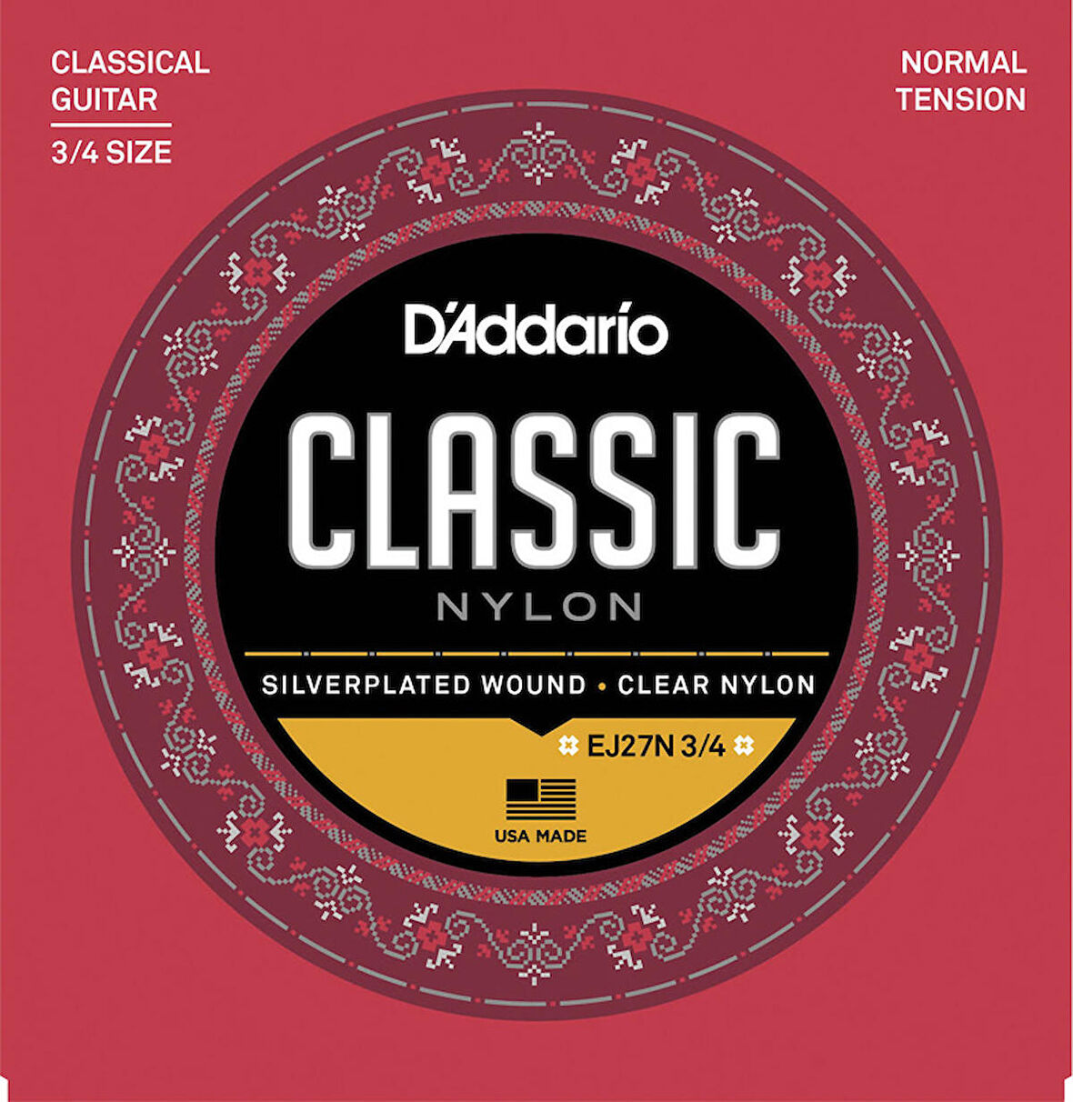 D'Addario EJ27N 3/4 Student Nylon Fractional, Normal Tension Takım Tel 3/4 Klasik Gitar Teli