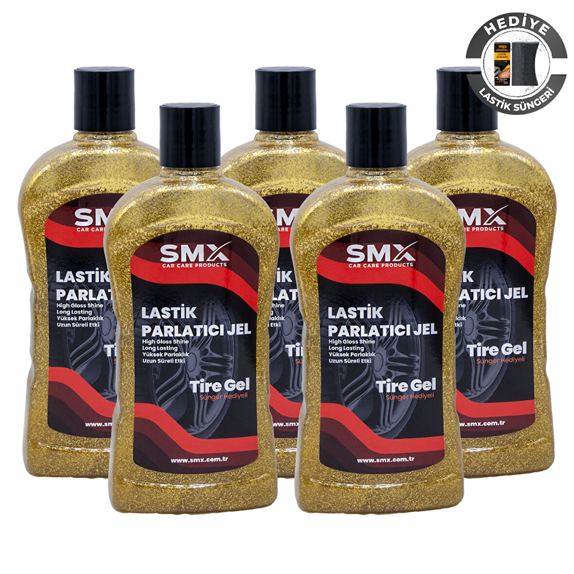 Simli Jel Lastik Parlatıcı 500 Ml + Sünger Hediye 5 Al 3 Öde