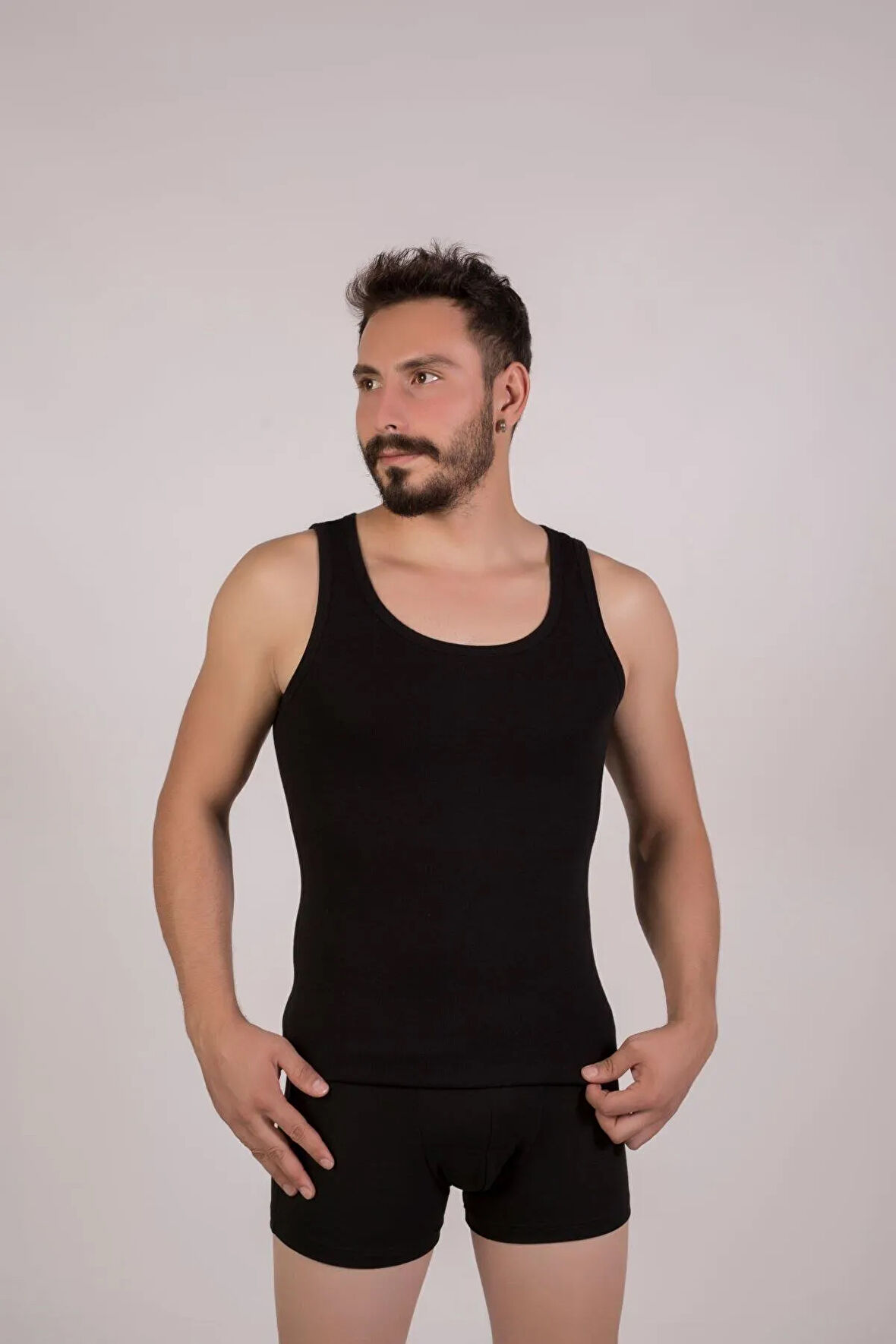 3'lü %100 Pamuk Erkek Siyah Ribana Atlet