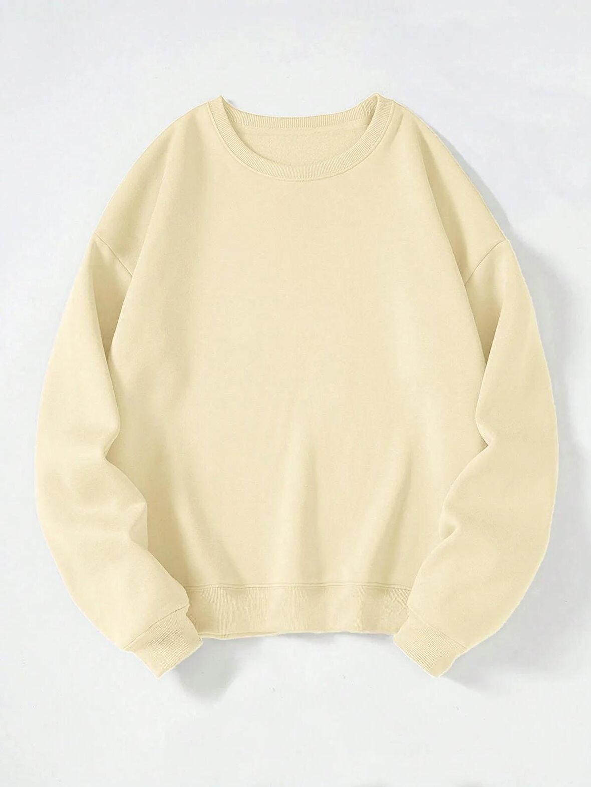 Kadın Oversize Bisiklet Yaka Basic Düz Sweatshirt