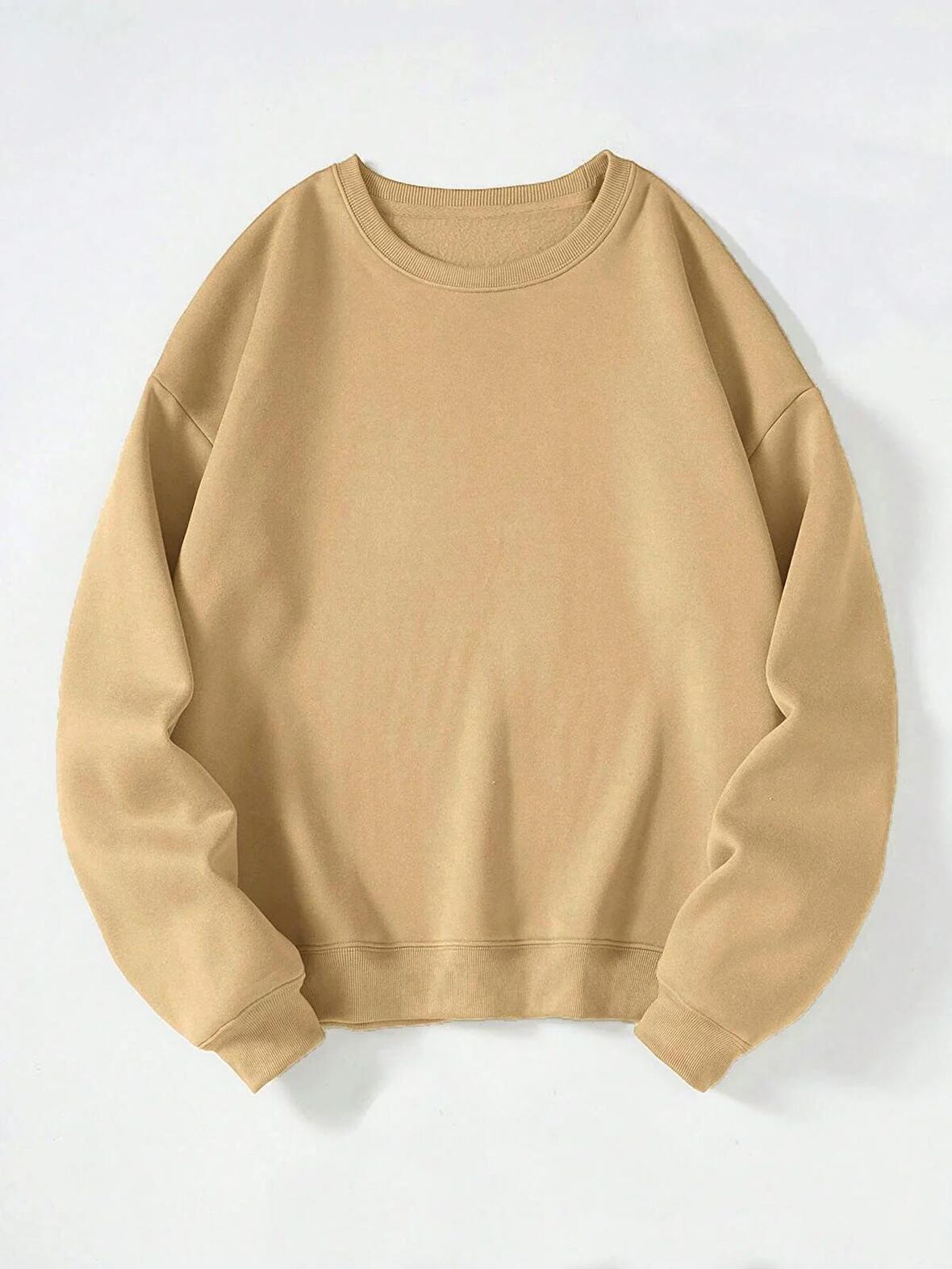 Kadın Oversize Bisiklet Yaka Basic Düz Sweatshirt