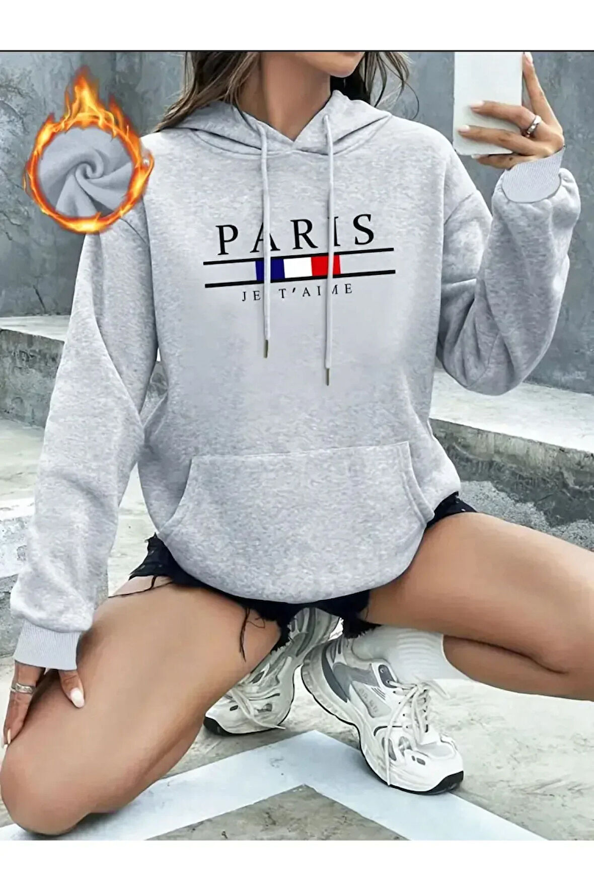 Paris Jet Desenli İçi pamuk Sweatshirt