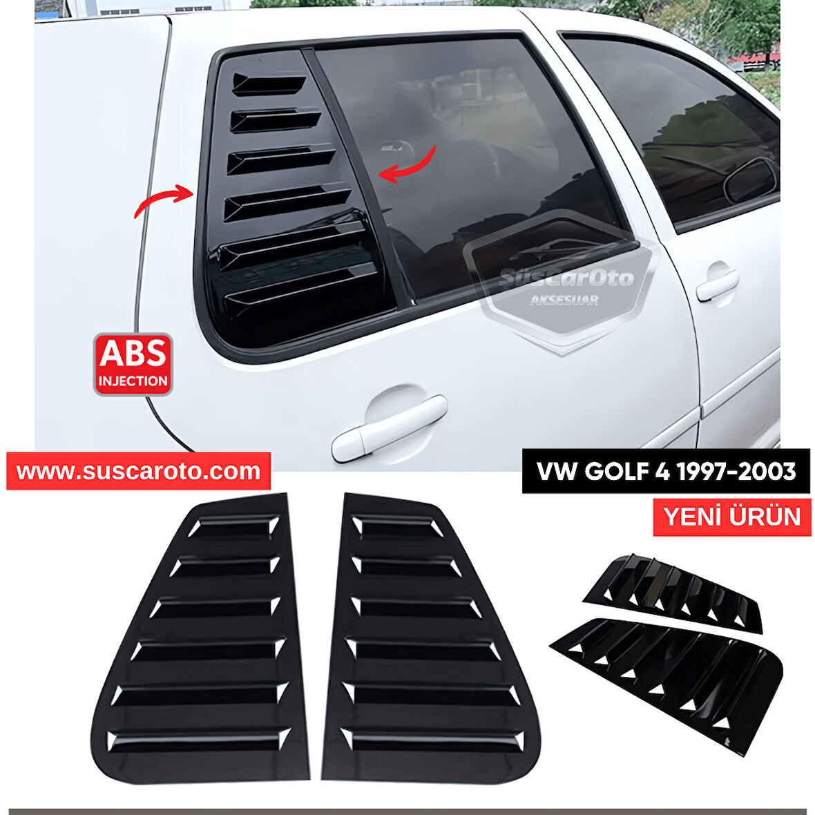 Vw Golf 4 1997-2003 Uyumlu Kelebek Cam Izgarası Kelebek Cam Vizörü Havalandırma Sağ Sol Takım Parlak Siyah