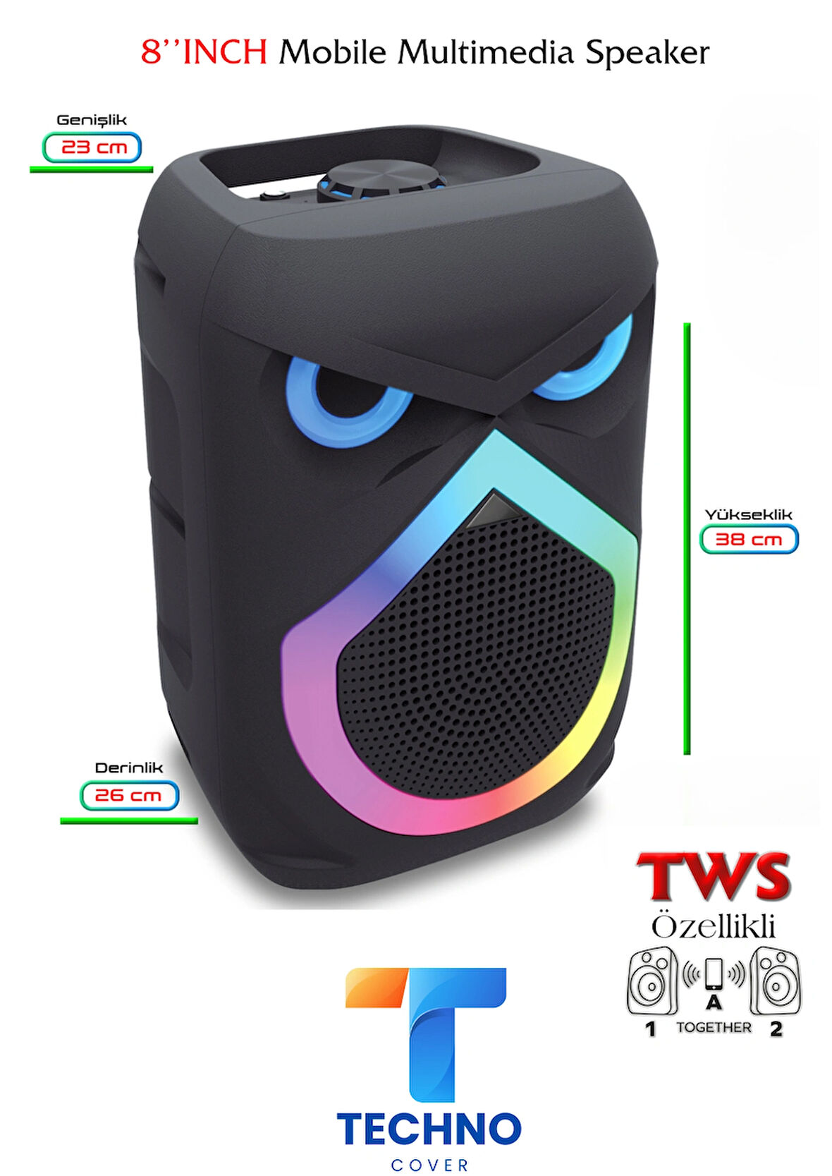 Bluetooth Özellikli Ses Bombası 8 Inch Rgb Işıklı Speaker (KLN-140)