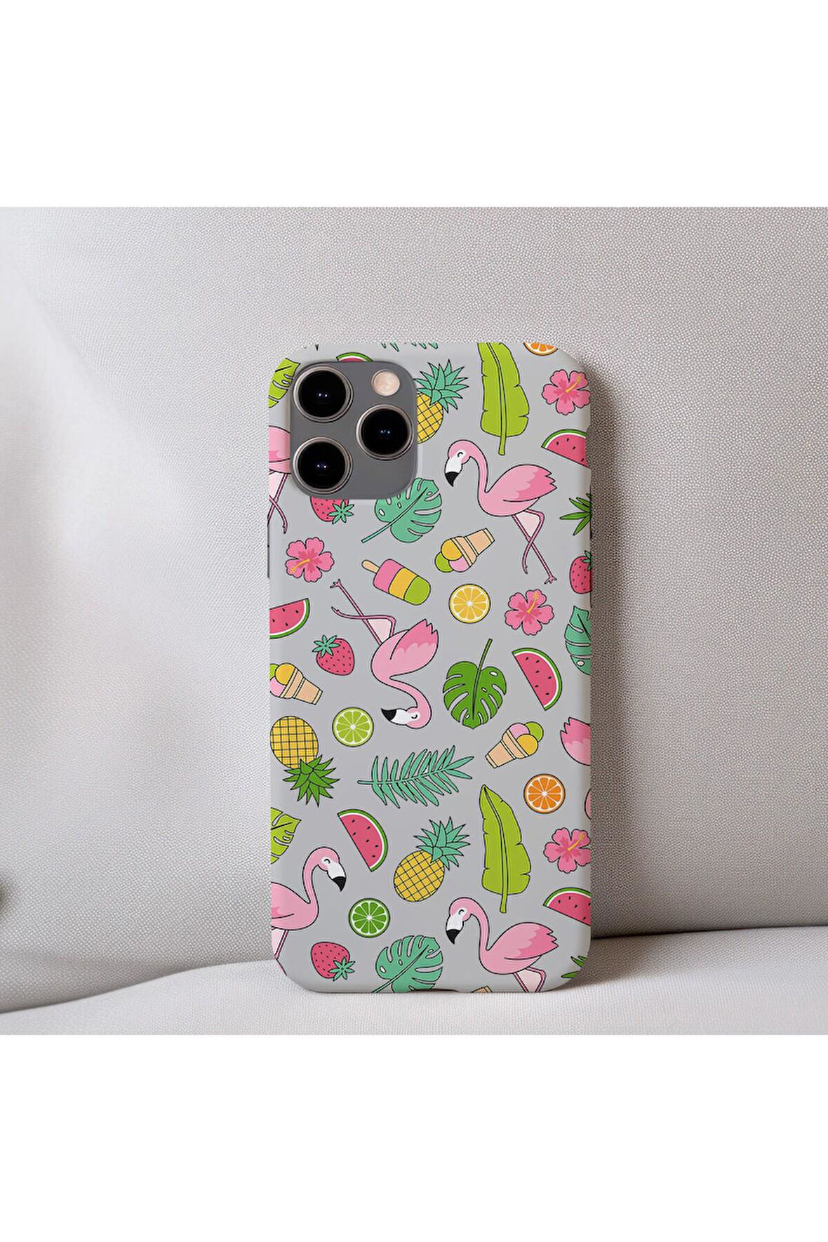 İphone 7 Plus Uyumlu İçi Kadife Flamingo Desenli Telefon Kılıfı