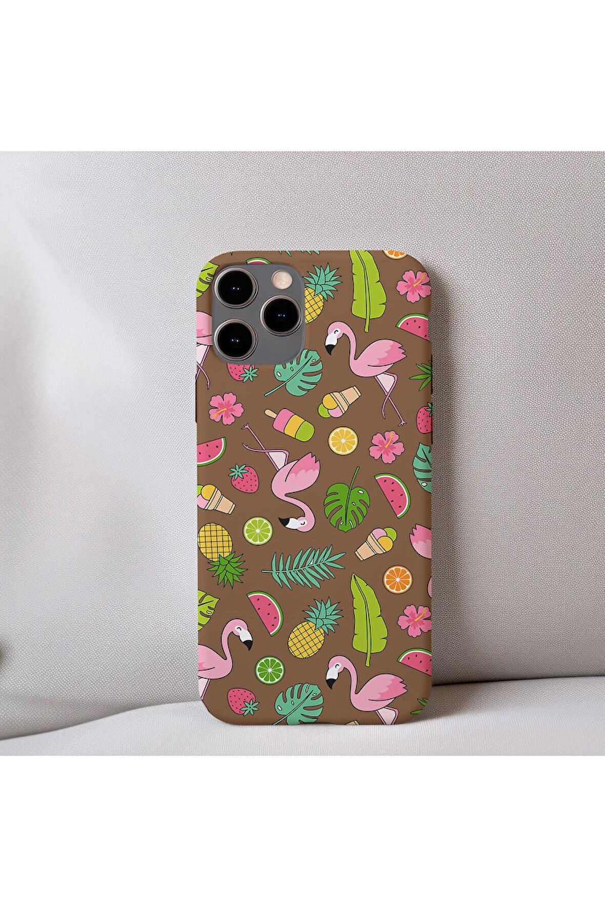 İphone 7 Plus Uyumlu İçi Kadife Flamingo Desenli Telefon Kılıfı