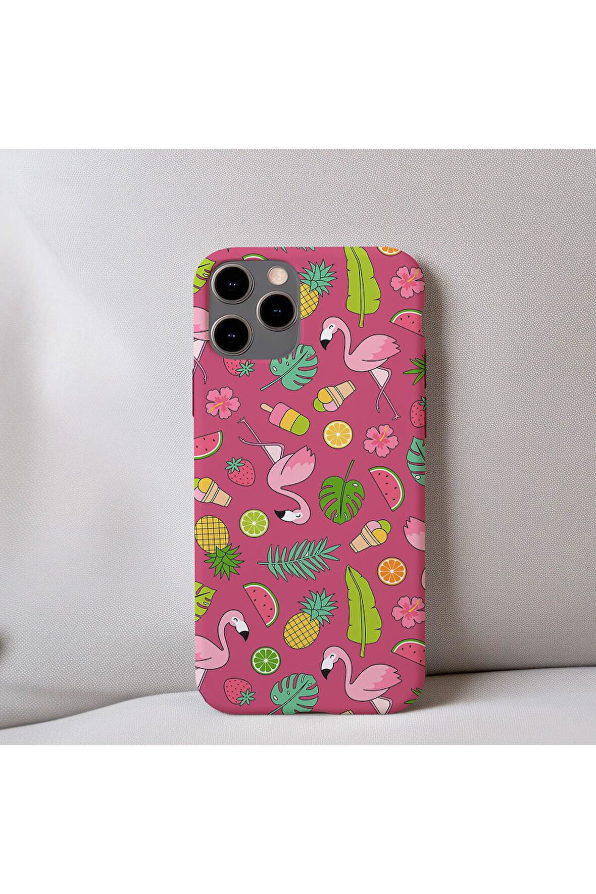 İphone SE 3.Nesil (2022) Uyumlu İçi Kadife Flamingo Desenli Telefon Kılıfı