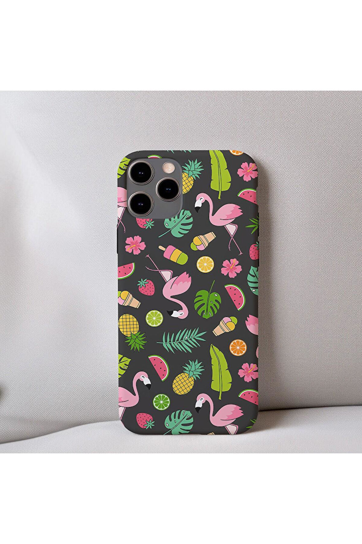 İphone XR Uyumlu İçi Kadife Flamingo Desenli Telefon Kılıfı