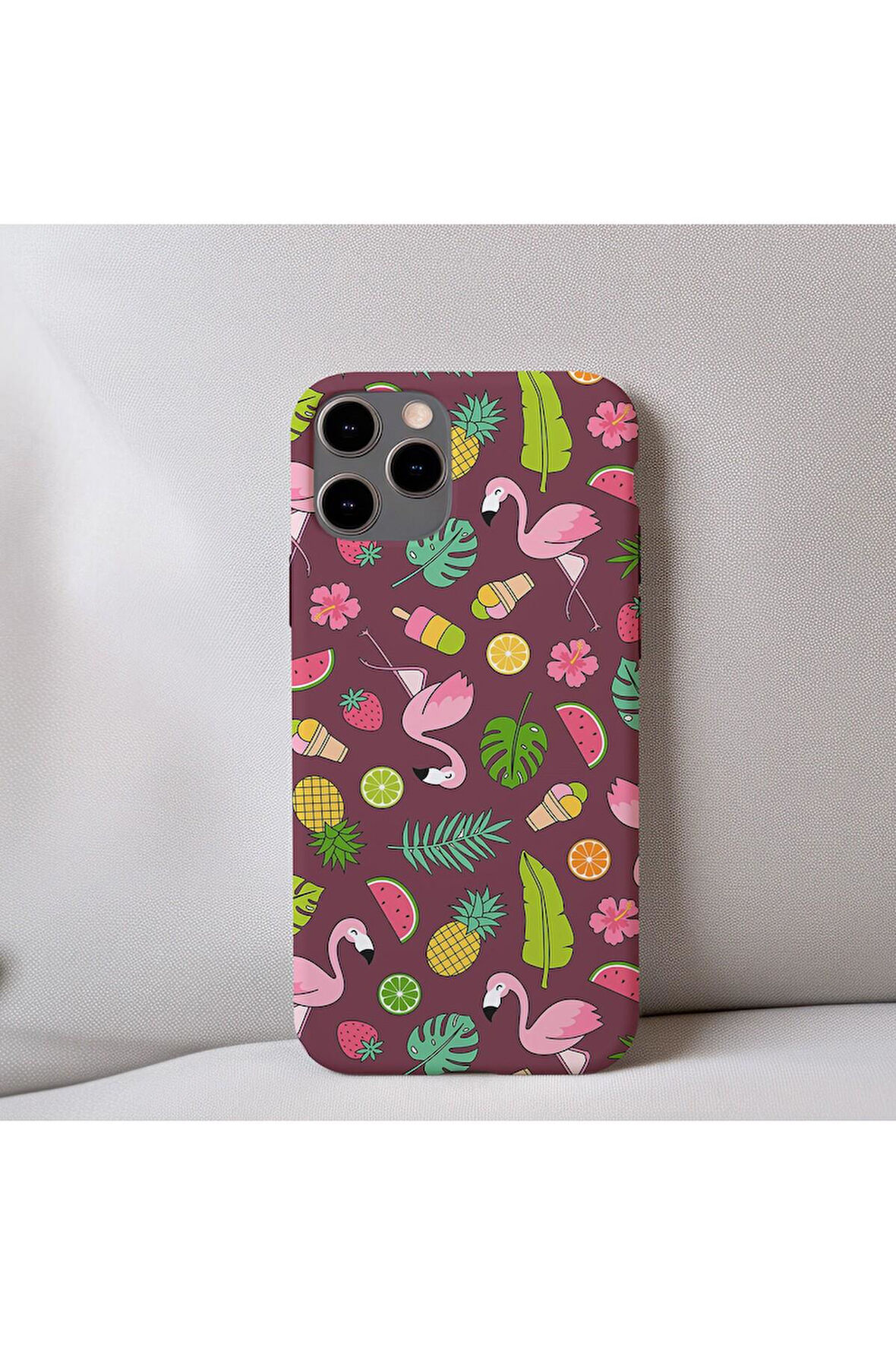 İphone 11 Uyumlu İçi Kadife Flamingo Desenli Telefon Kılıfı