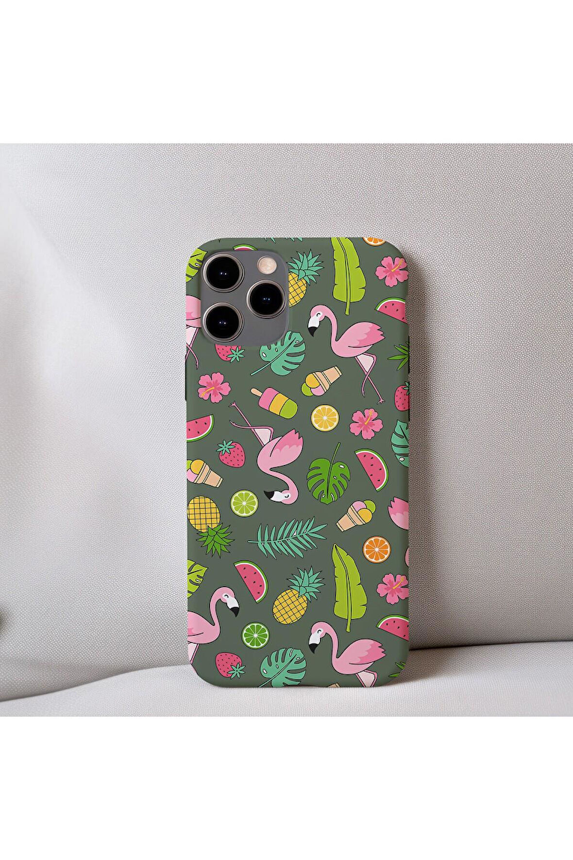 İphone 11 Uyumlu İçi Kadife Flamingo Desenli Telefon Kılıfı