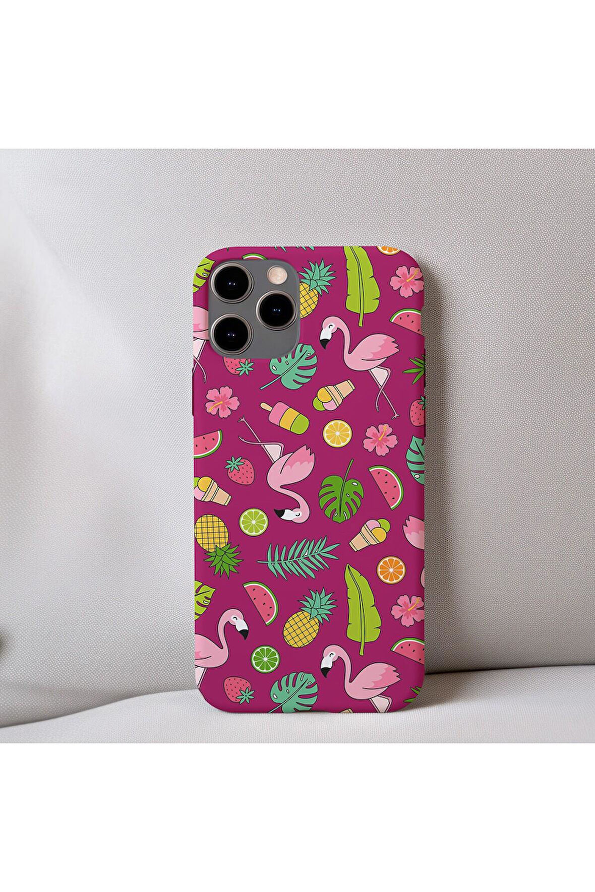 İphone 6 Plus Uyumlu İçi Kadife Flamingo Desenli Telefon Kılıfı