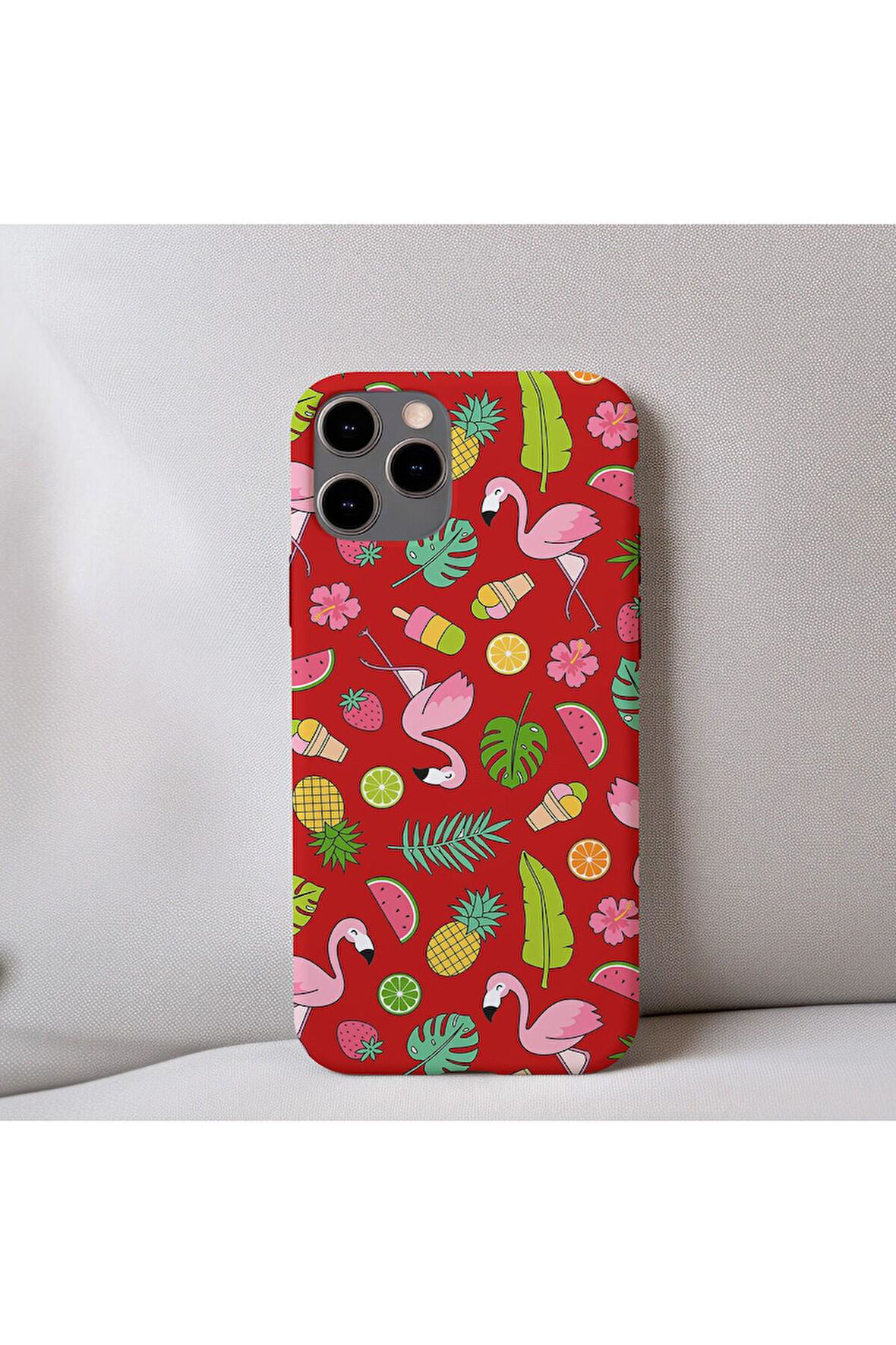 İphone 11 Pro Max Uyumlu İçi Kadife Flamingo Desenli Telefon Kılıfı