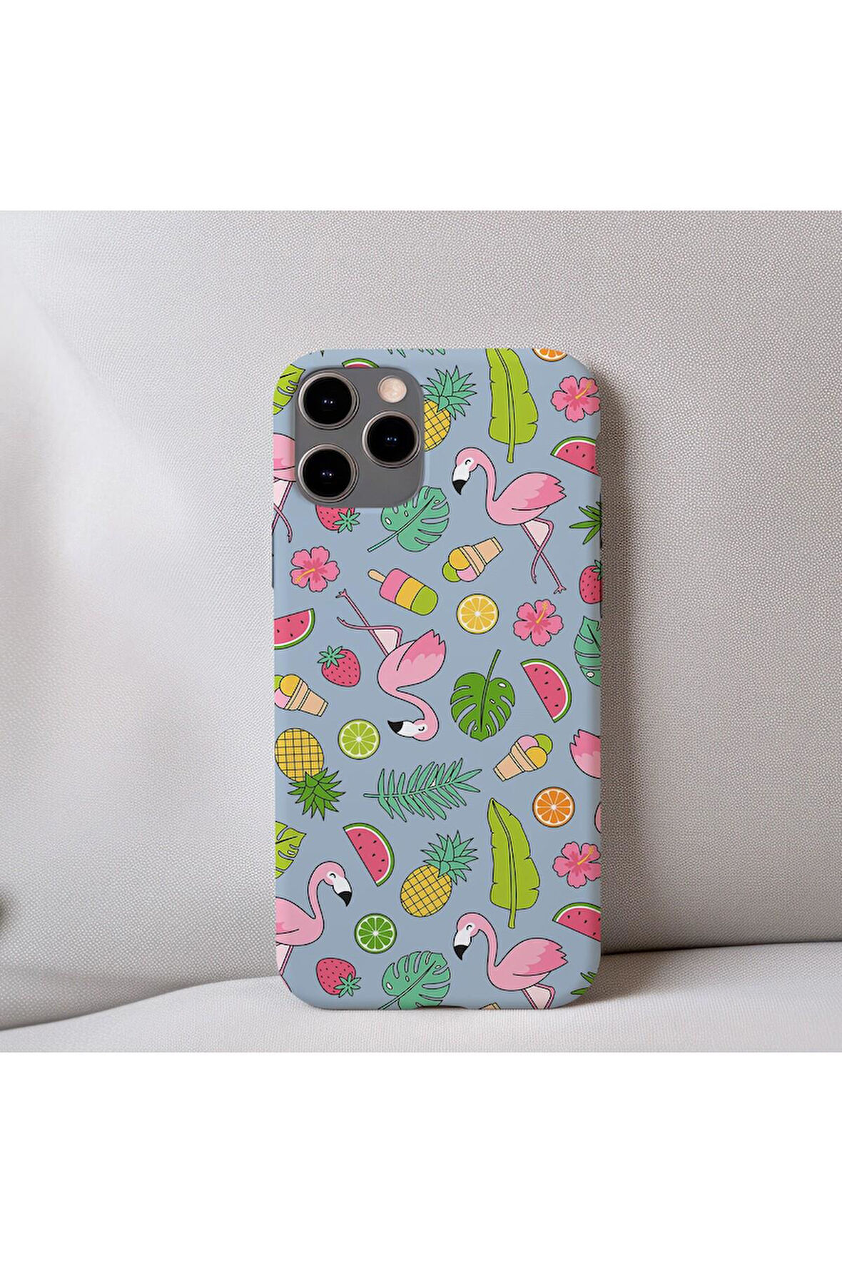 İphone 13 Pro Uyumlu İçi Kadife Flamingo Desenli Telefon Kılıfı