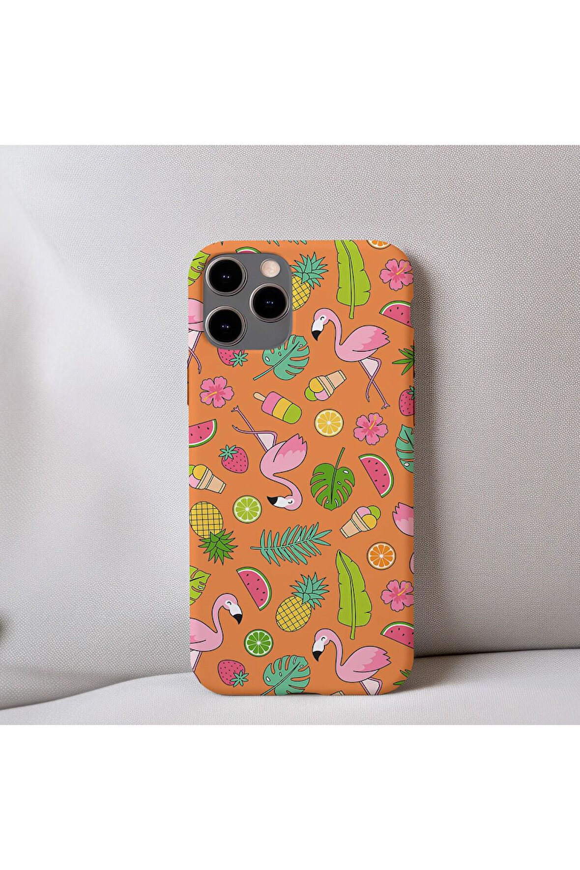 İphone 13 Pro Max Uyumlu İçi Kadife Flamingo Desenli Telefon Kılıfı