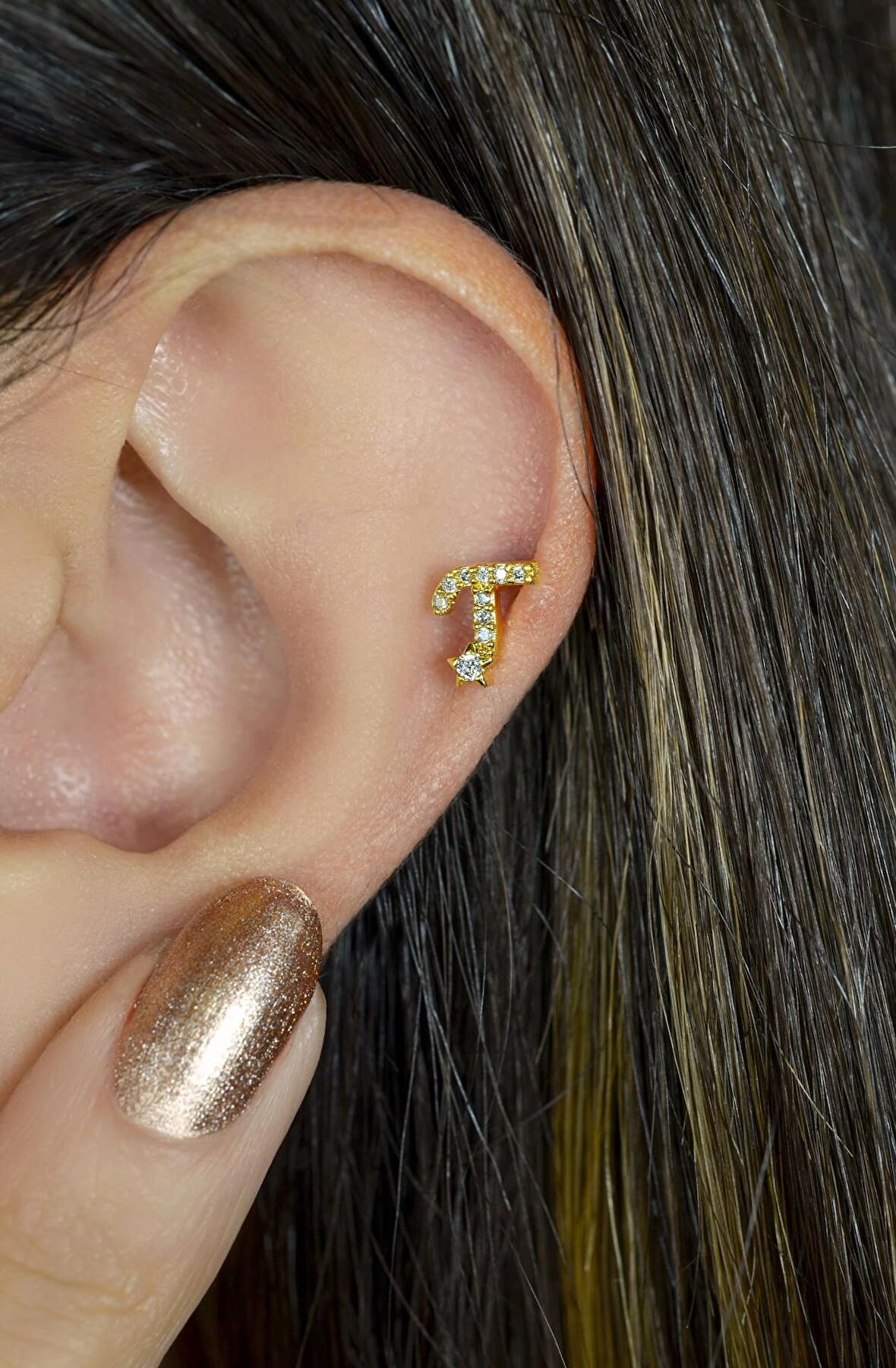 T Harfi Piercing Helix Kıkırdak Lob Tragus