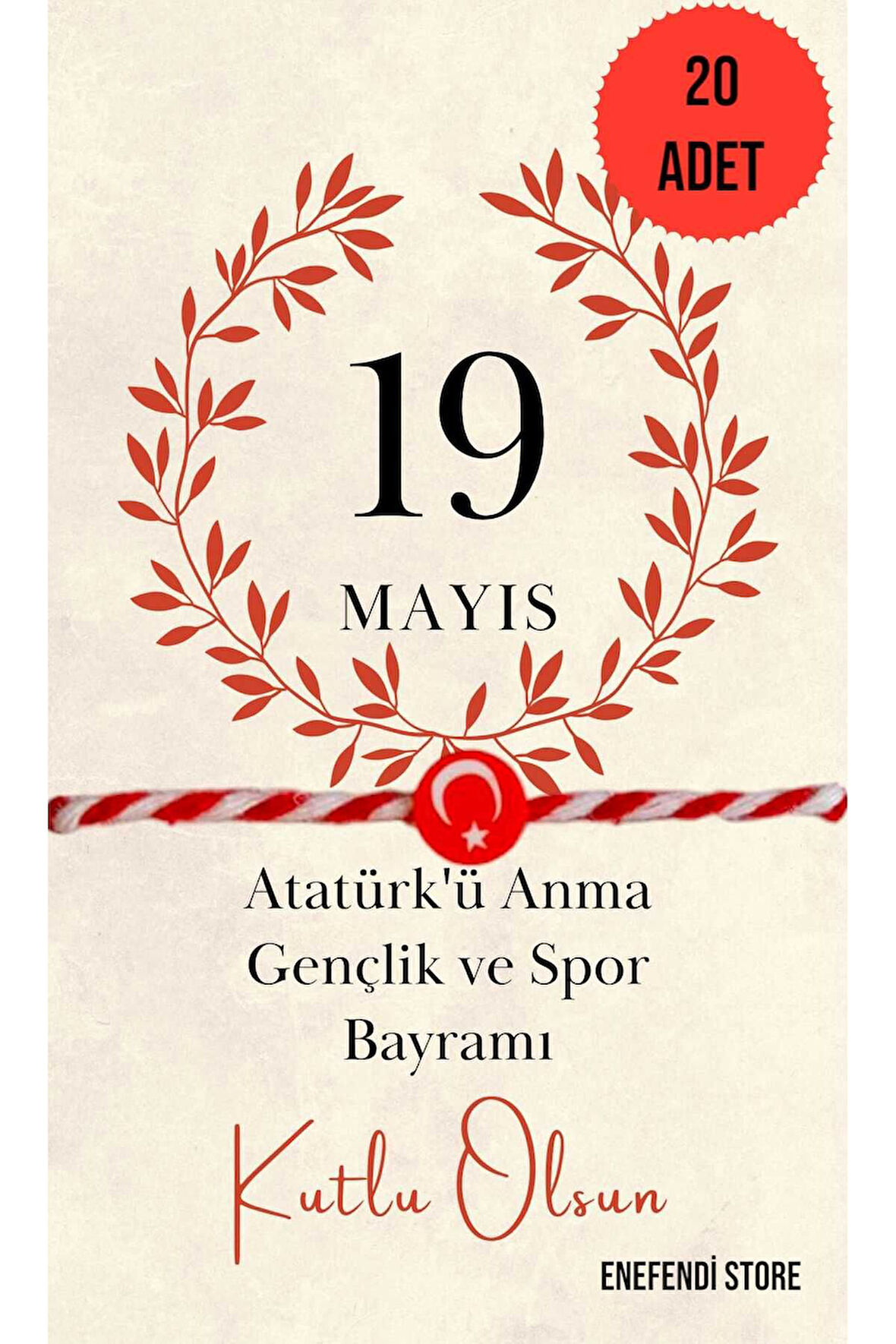 20 ADET AYYILDIZLI FİMO MARTENİÇKA 19 MAYIS TEBRİK KARTLI BİLEKLİK HEDİYE BAHAR BİLEKLİĞİ