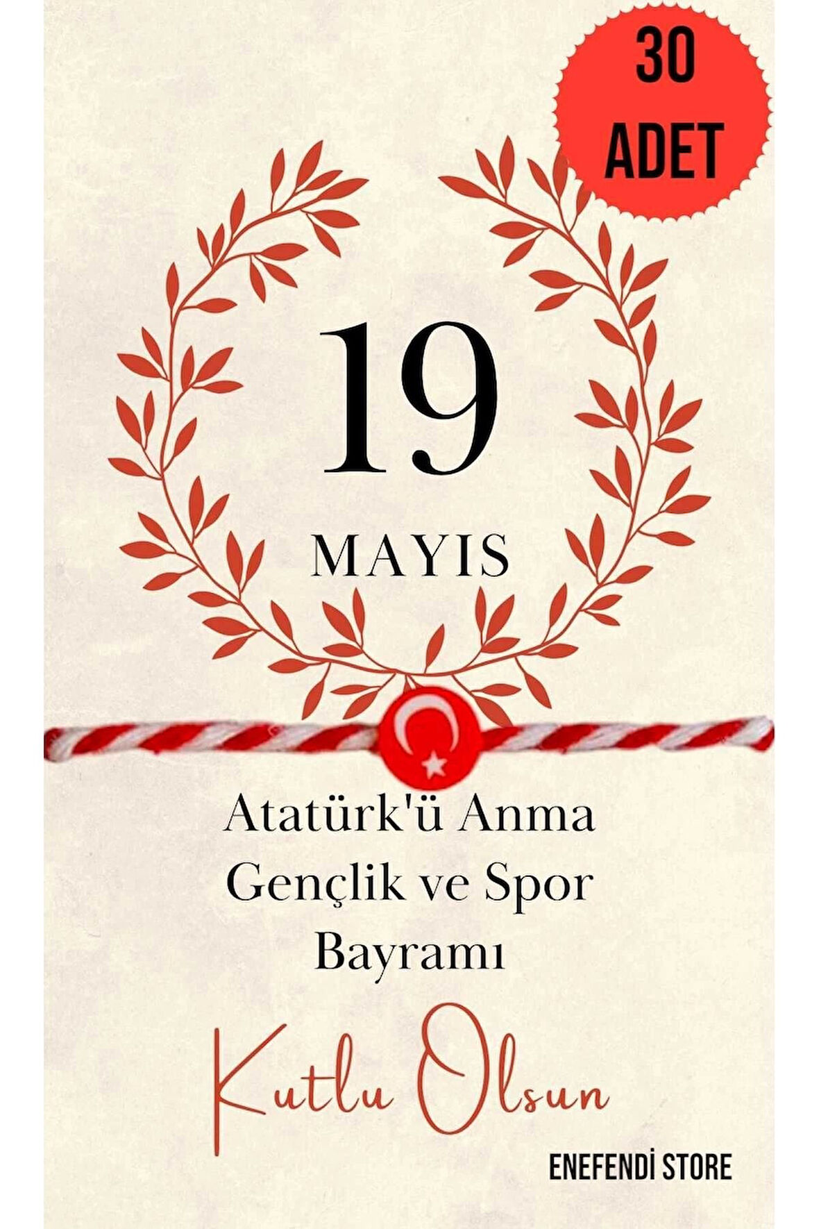 30 ADET AYYILDIZLI FİMO MARTENİÇKA 19 MAYIS TEBRİK KARTLI BİLEKLİK HEDİYE BAHAR BİLEKLİĞİ