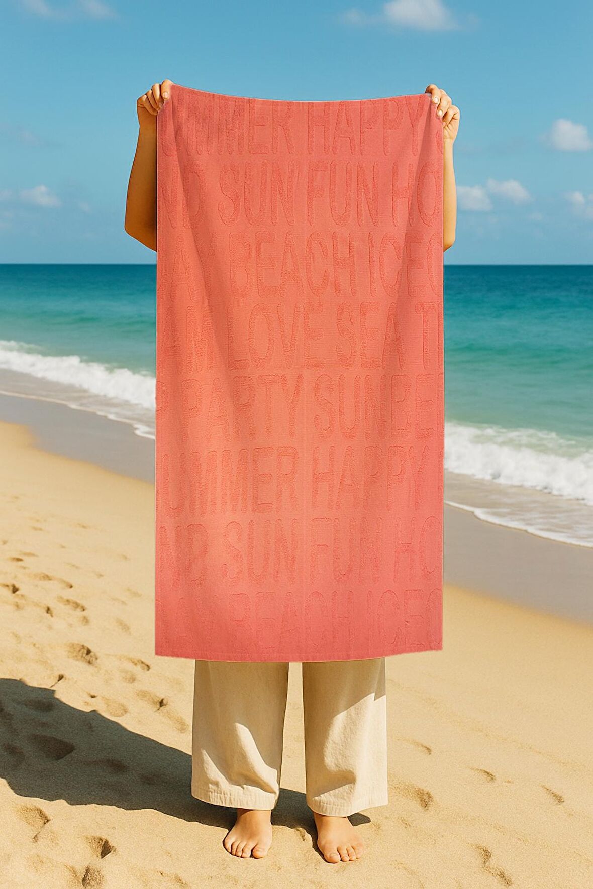 Hızlı Kuruyan Plaj Havlusu %100 Pamuk Summer Peach Plaj Havlusu - Pembe