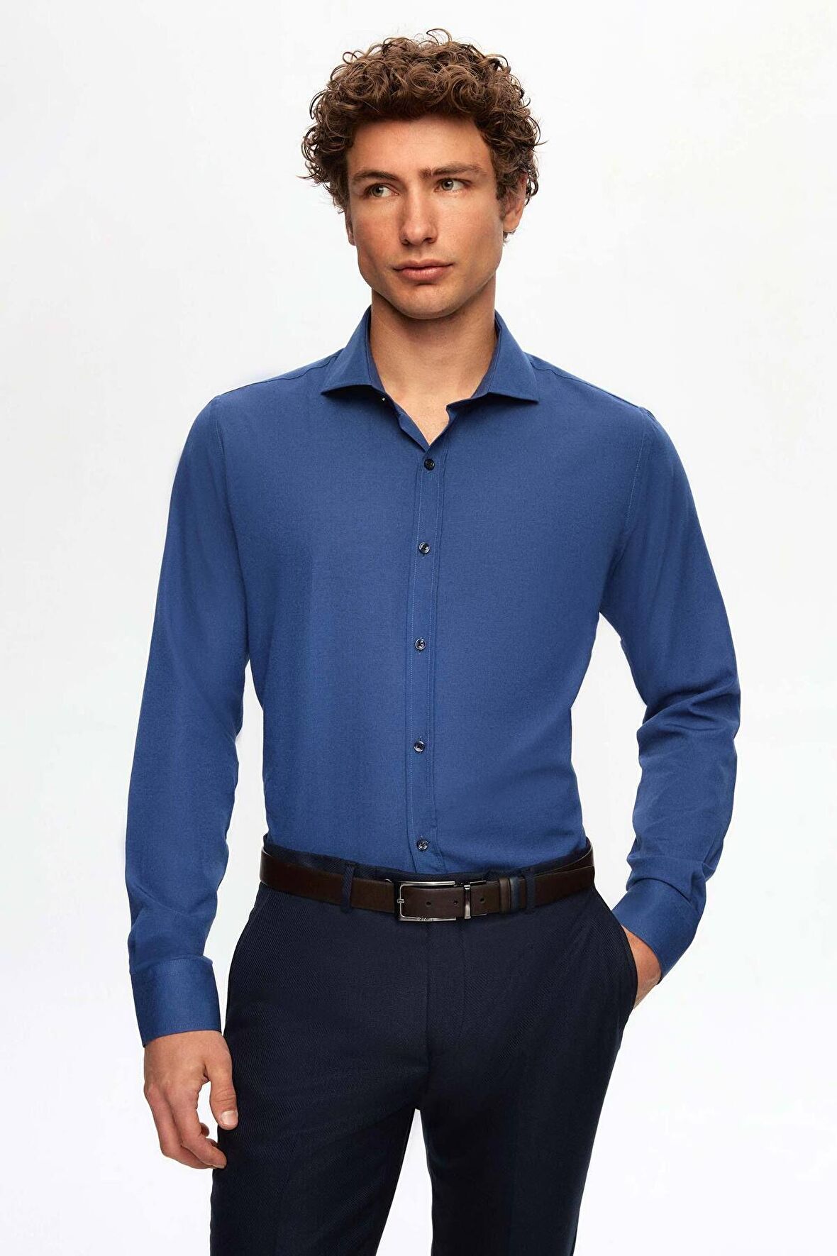 Slim Fit Lacivert Italyan Yaka Dar Kesim Klasik Kravatlık Uzun Kollu Kolay Ütülenebilir Ne 2HF02ORT5185
