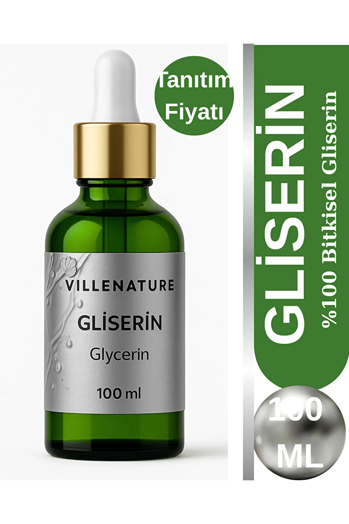%100 Bitkisel Gliserin Yağı 100 ML Cam damlalıklı şişe