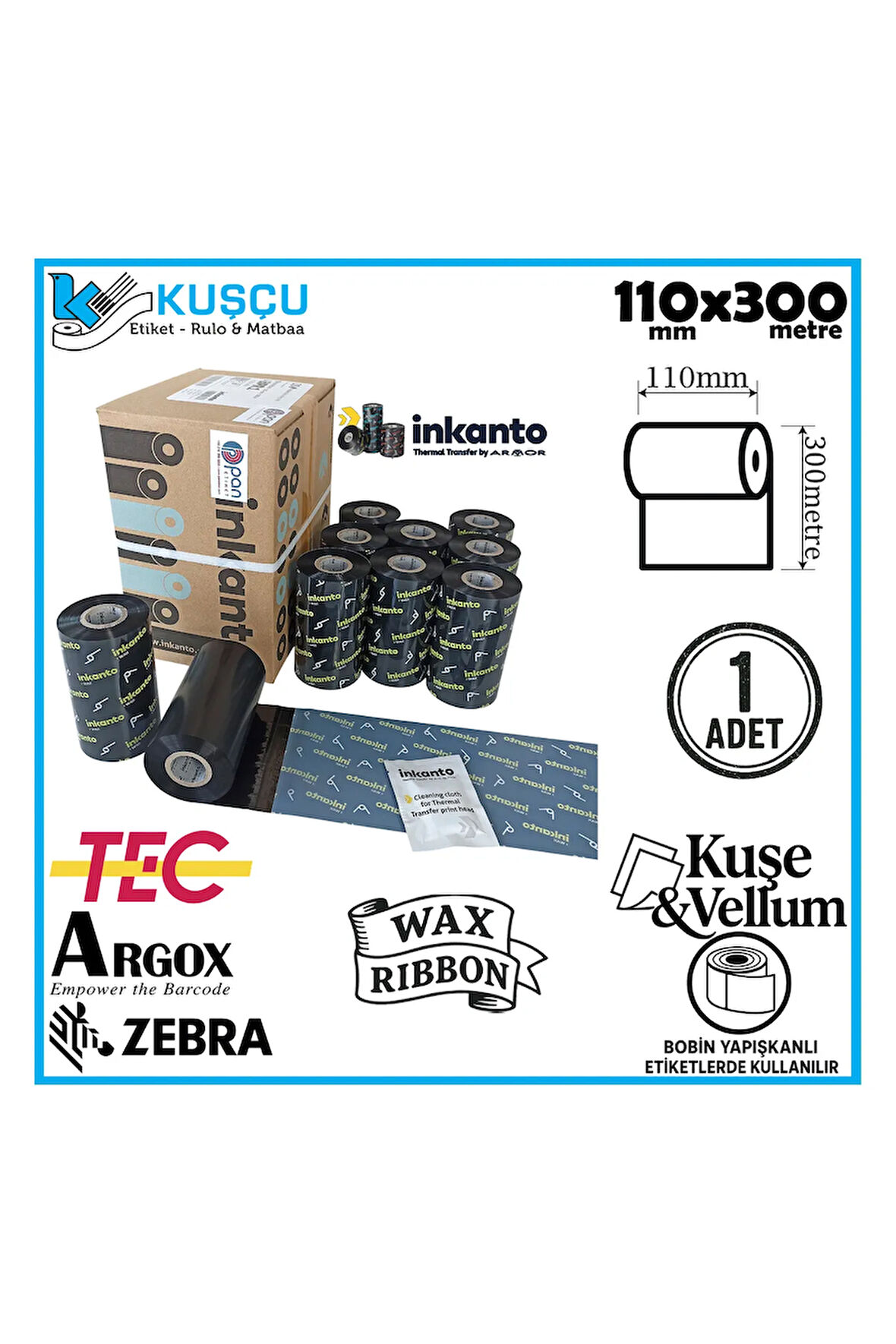 1 ADET Armor 110mmx300mt Wax Ribon Kuşe&Vellum