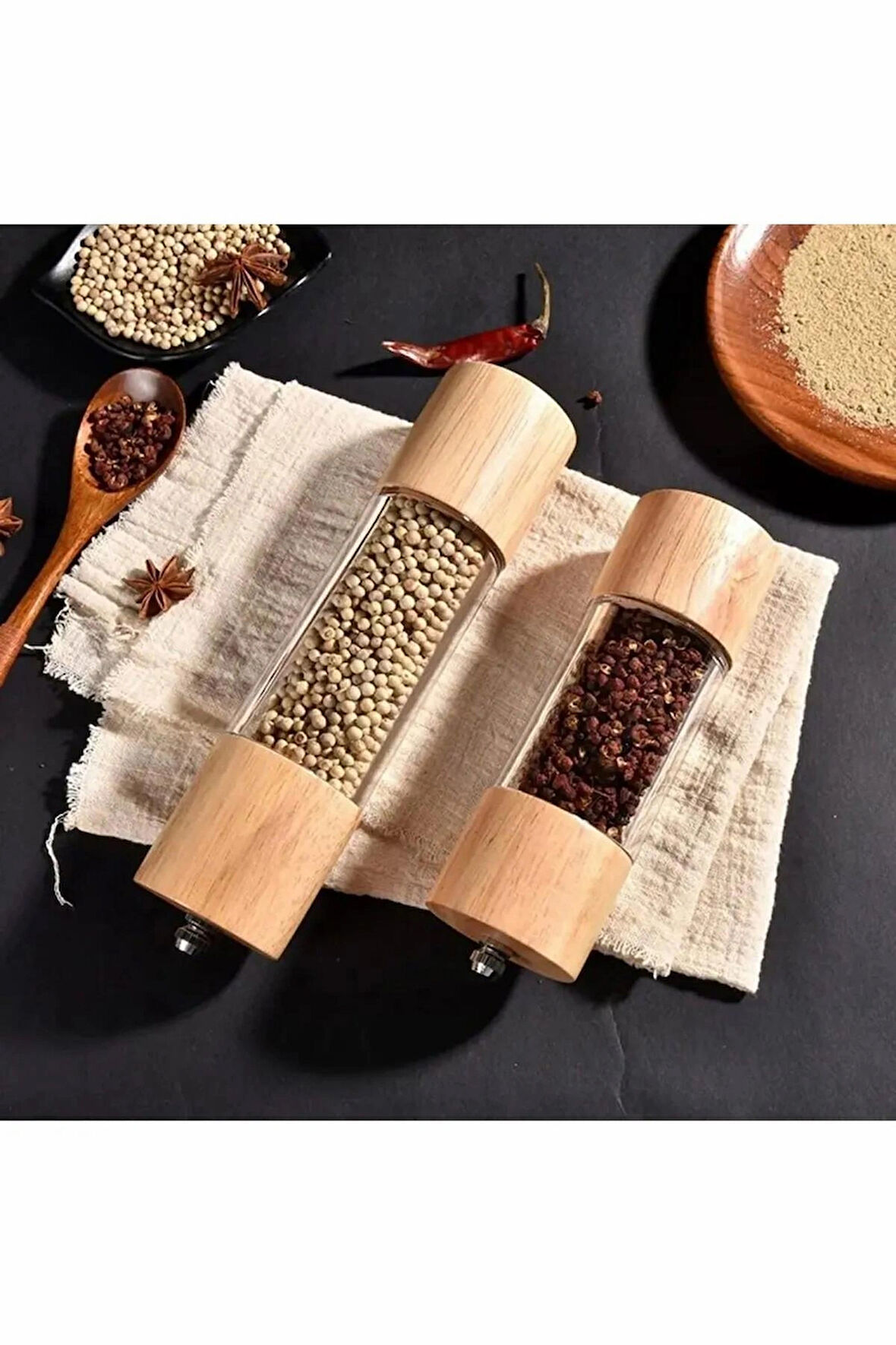 1 Adet Bambu Tuz, Karabiber, Baharat Değirmeni, Tuz Öğütücü Değirmeni Orta Boy