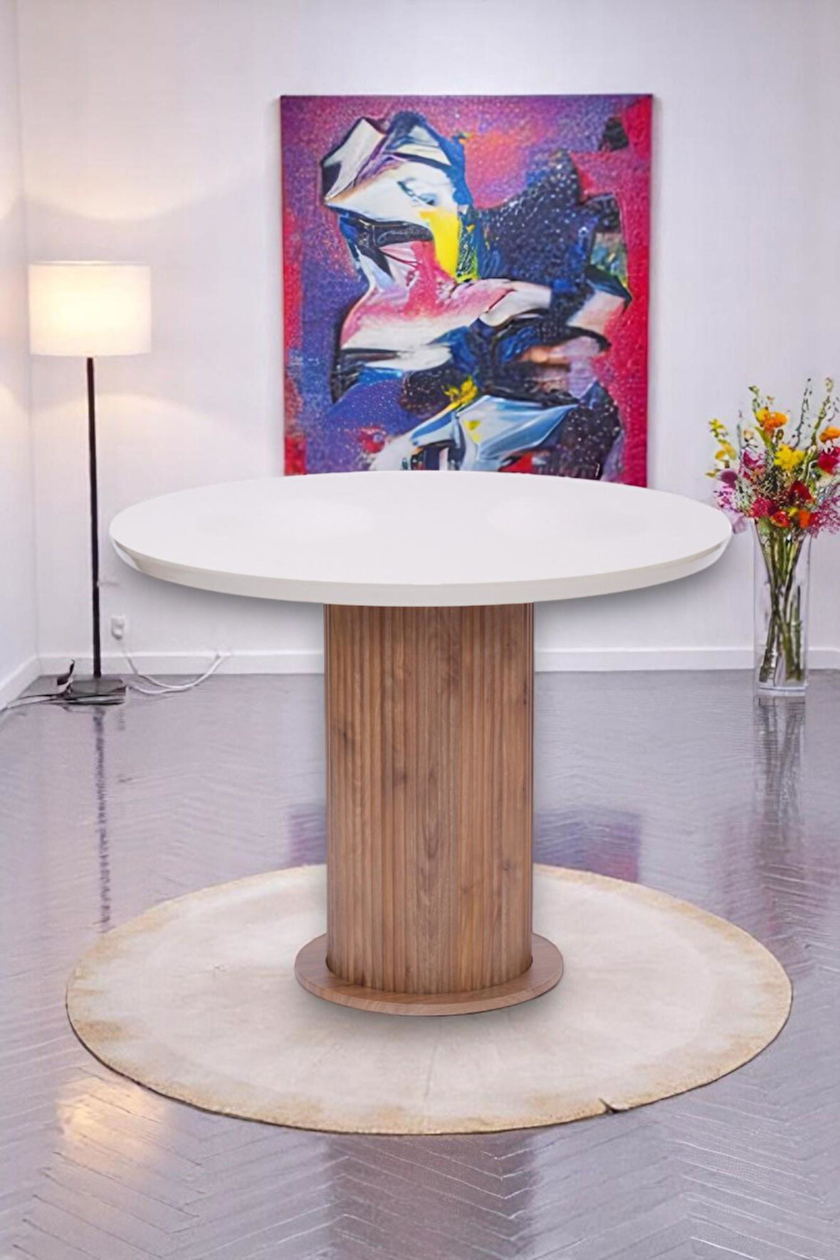 Bohem Yuvarlak Lak Panel Mutfak Masası 100cm