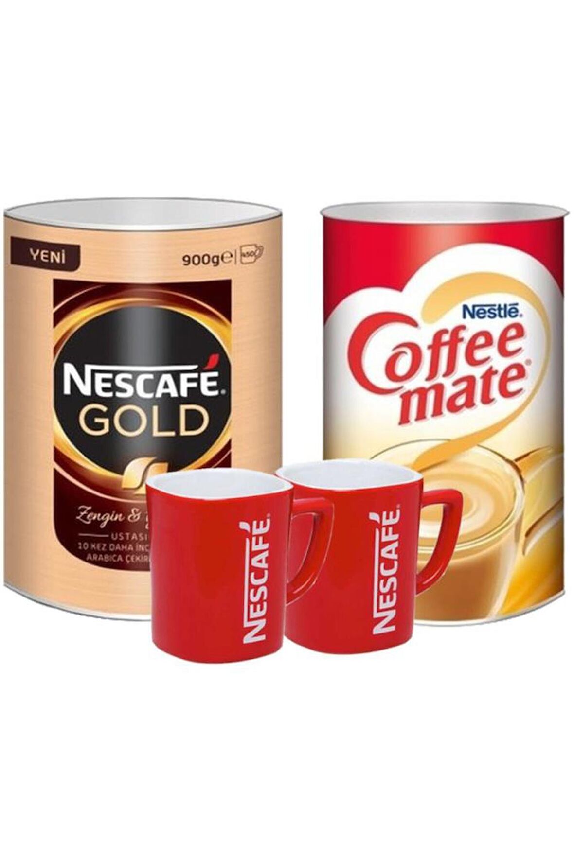 Nescafe Gold Granül Kahve 900 gr Hazır Kahve + Nestle Coffee Mate 2 kg Süt Tozu + 2 Adet Nescafe Bardak